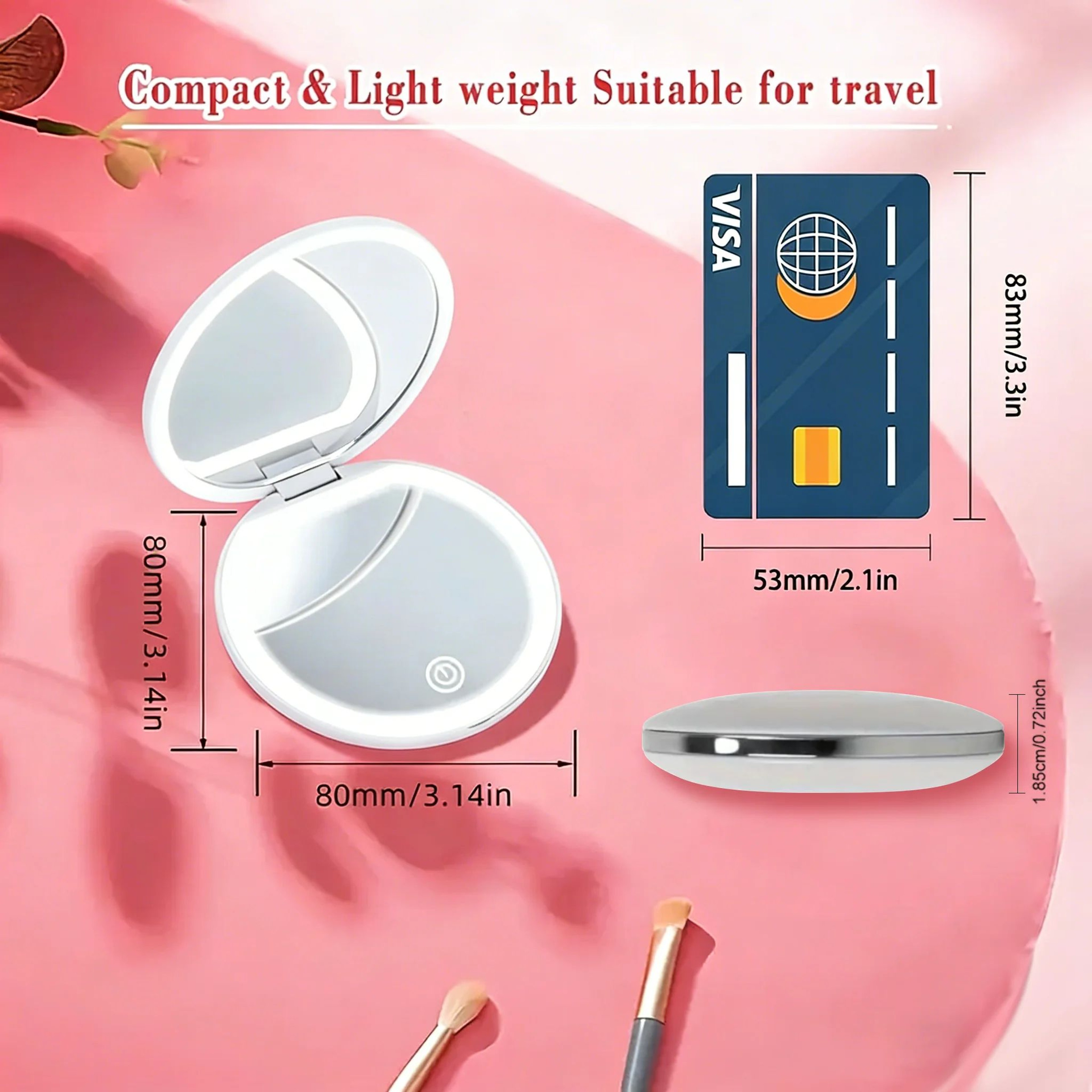 LED Compact Makeup Mirror  1X 3X Magnifying USB Rechargeable Pocket Purse Mirror For Women Travel B 4