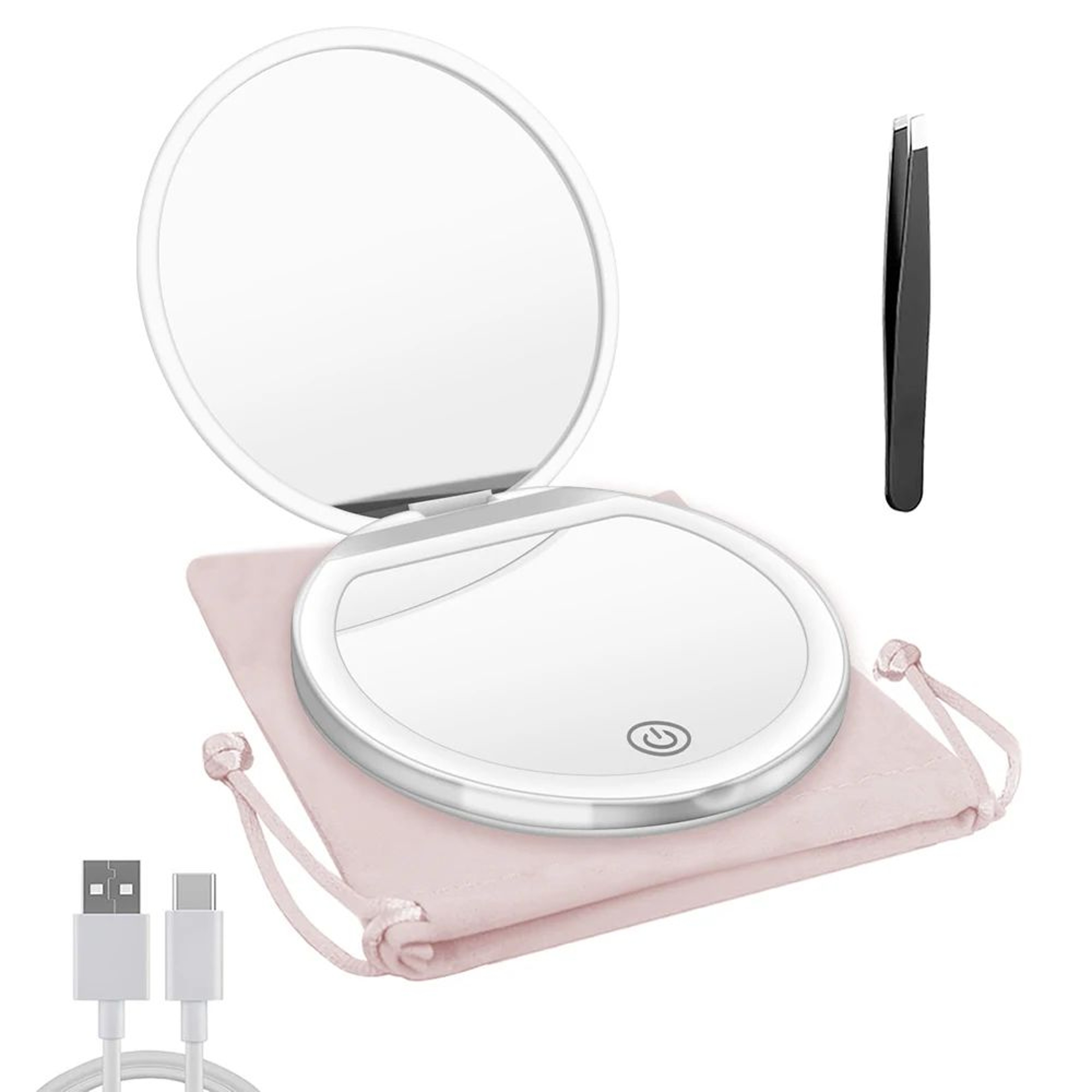 LED Compact Makeup Mirror  1X 3X Magnifying USB Rechargeable Pocket Purse Mirror For Women Travel B 8