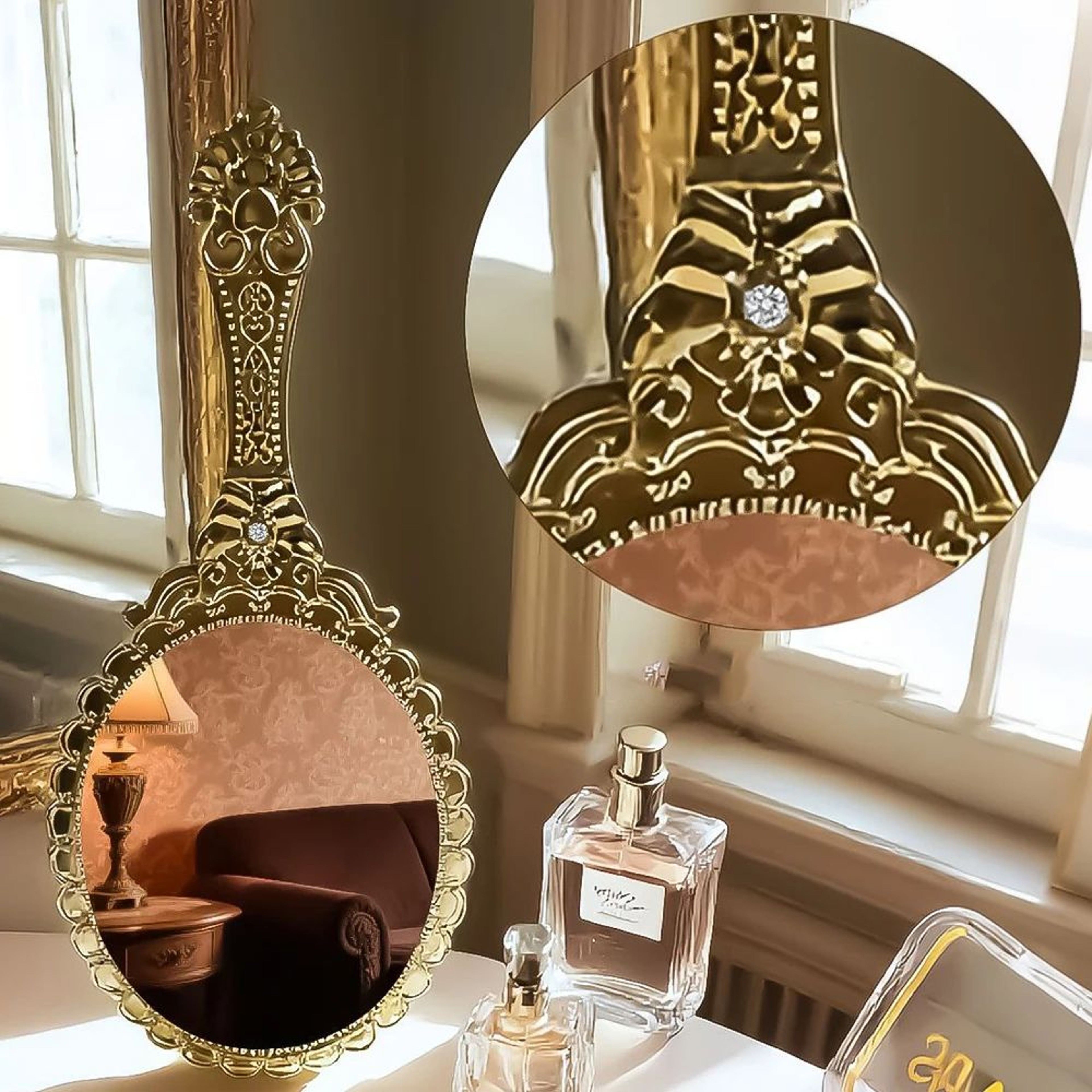 Vintage European Handheld Makeup Mirror  Luxury Embossed Floral Vanity Mirror For Women Travel  Bea 7