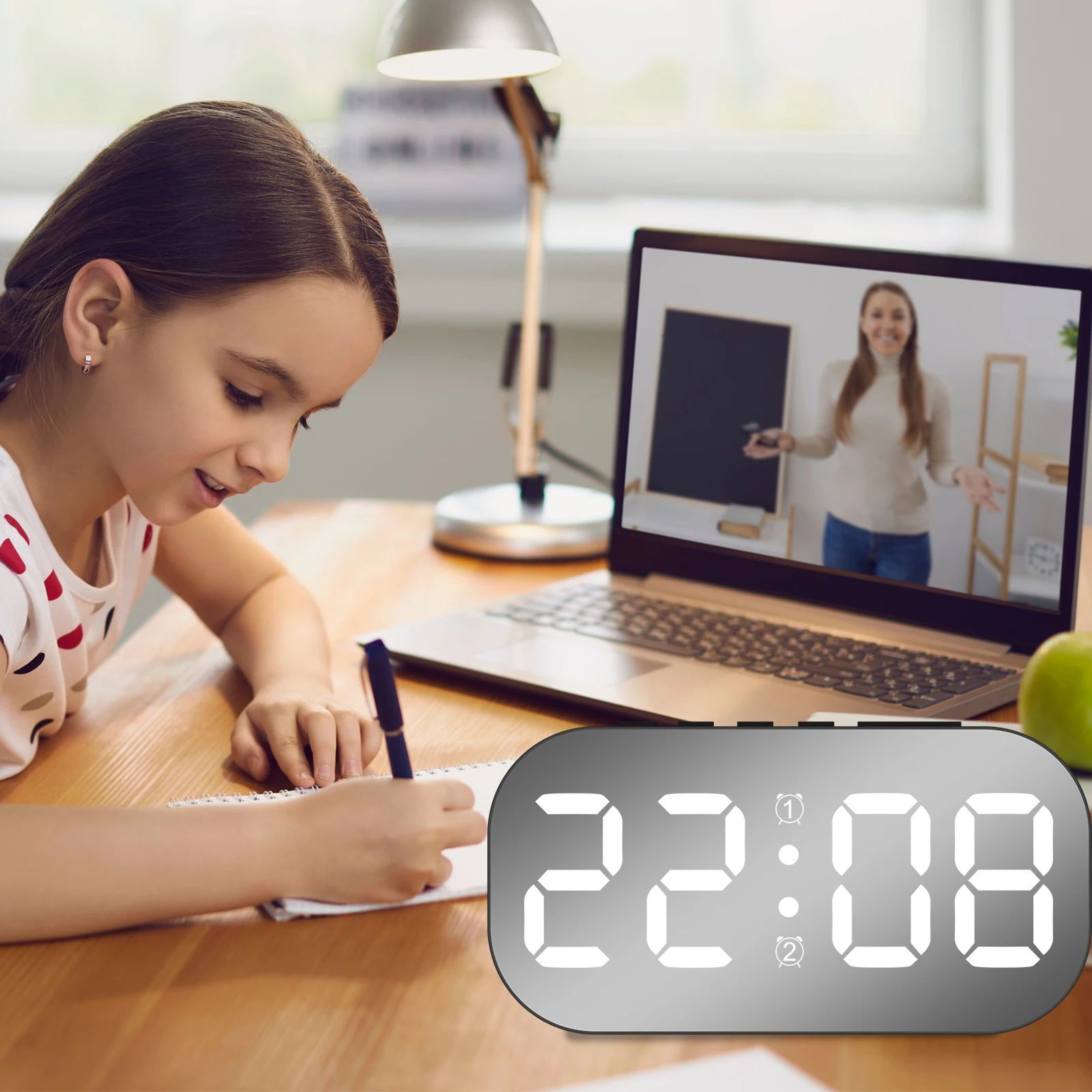 Dimmable Digital Alarm Clock  USB Desktop Clock With Dual Alarms Temperature Display Snooze  Night  4
