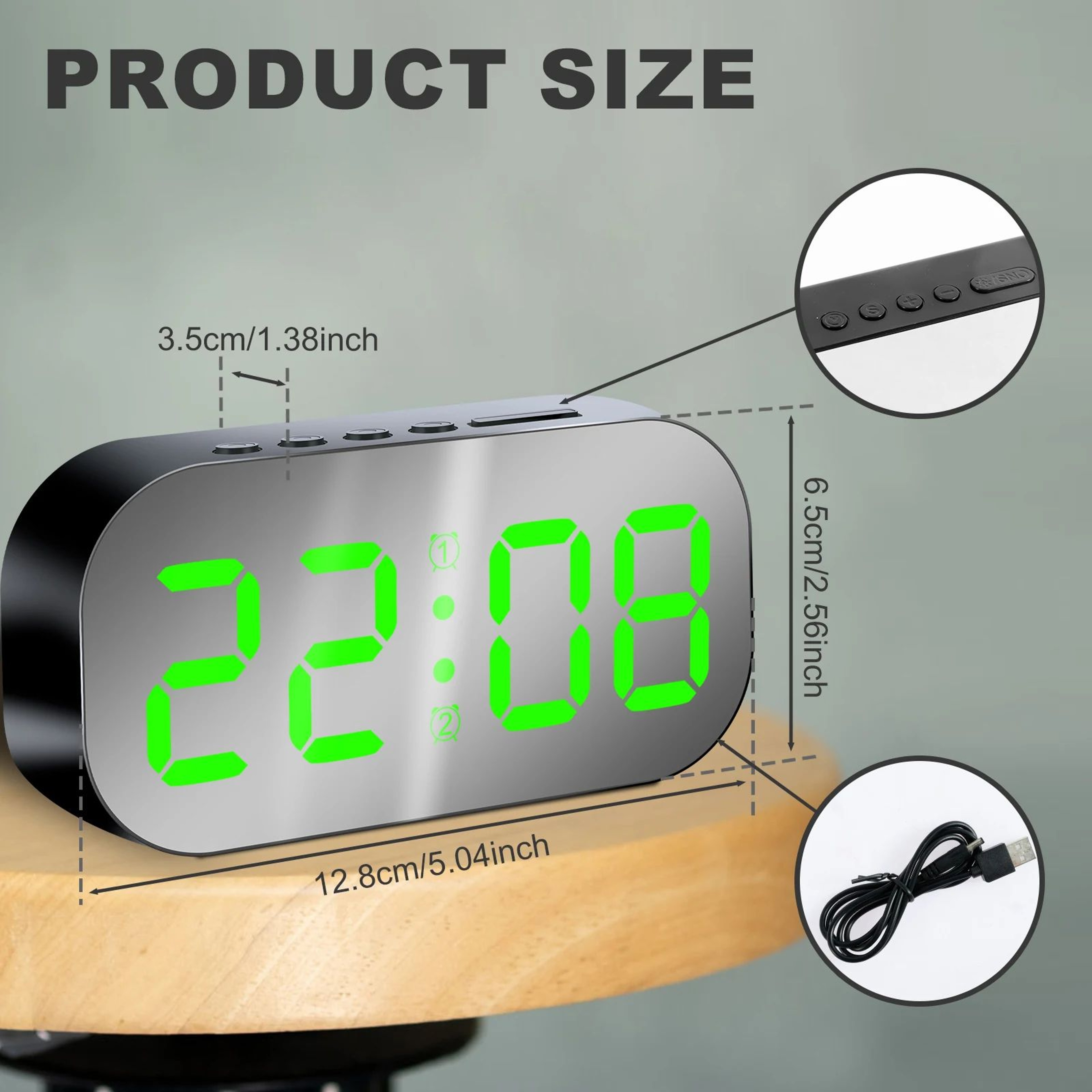 Dimmable Digital Alarm Clock  USB Desktop Clock With Dual Alarms Temperature Display Snooze  Night  7