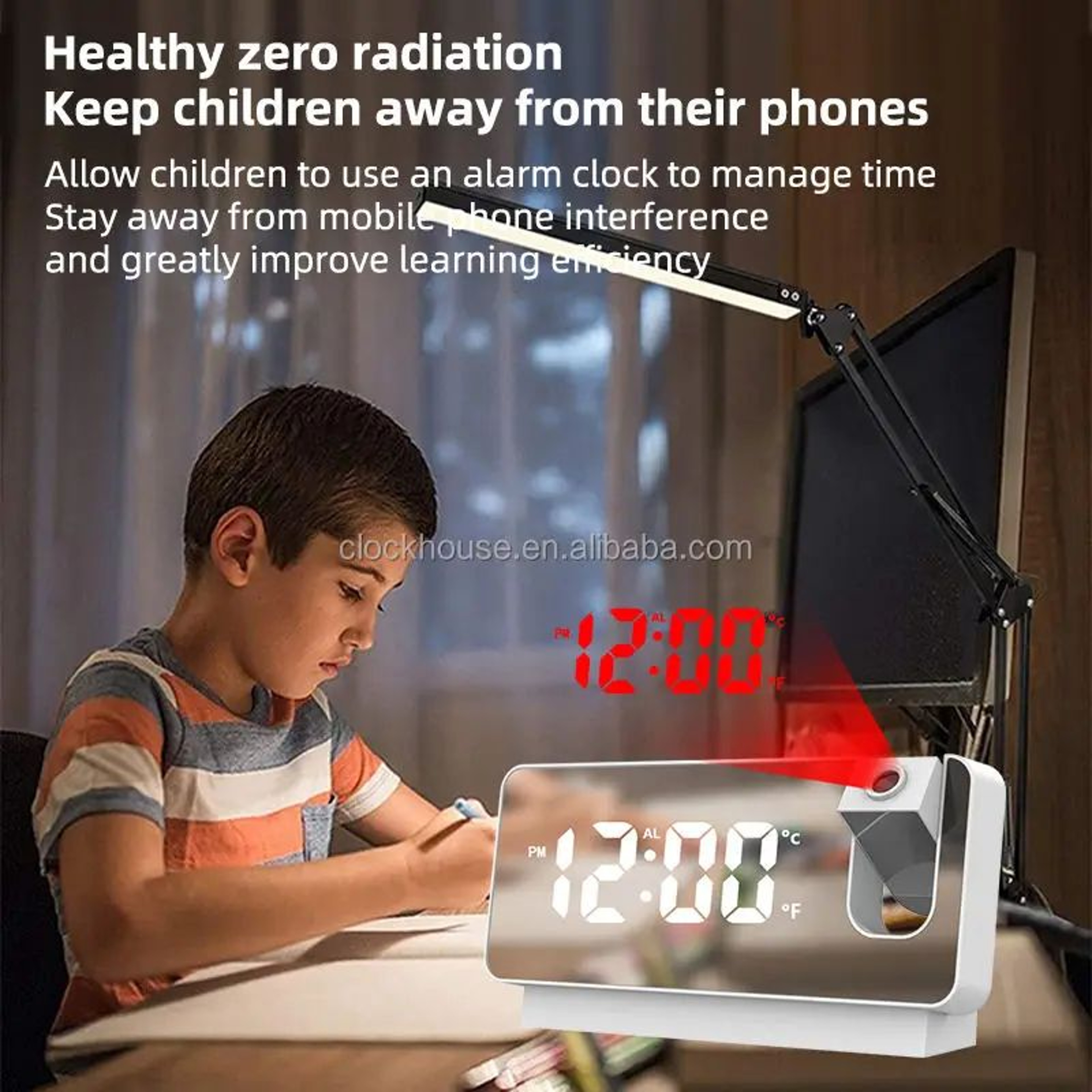 Projection Alarm Clock  LED Digital Ceiling Wall Projector With Dual Alarm Snooze Temperature  Mirr 4