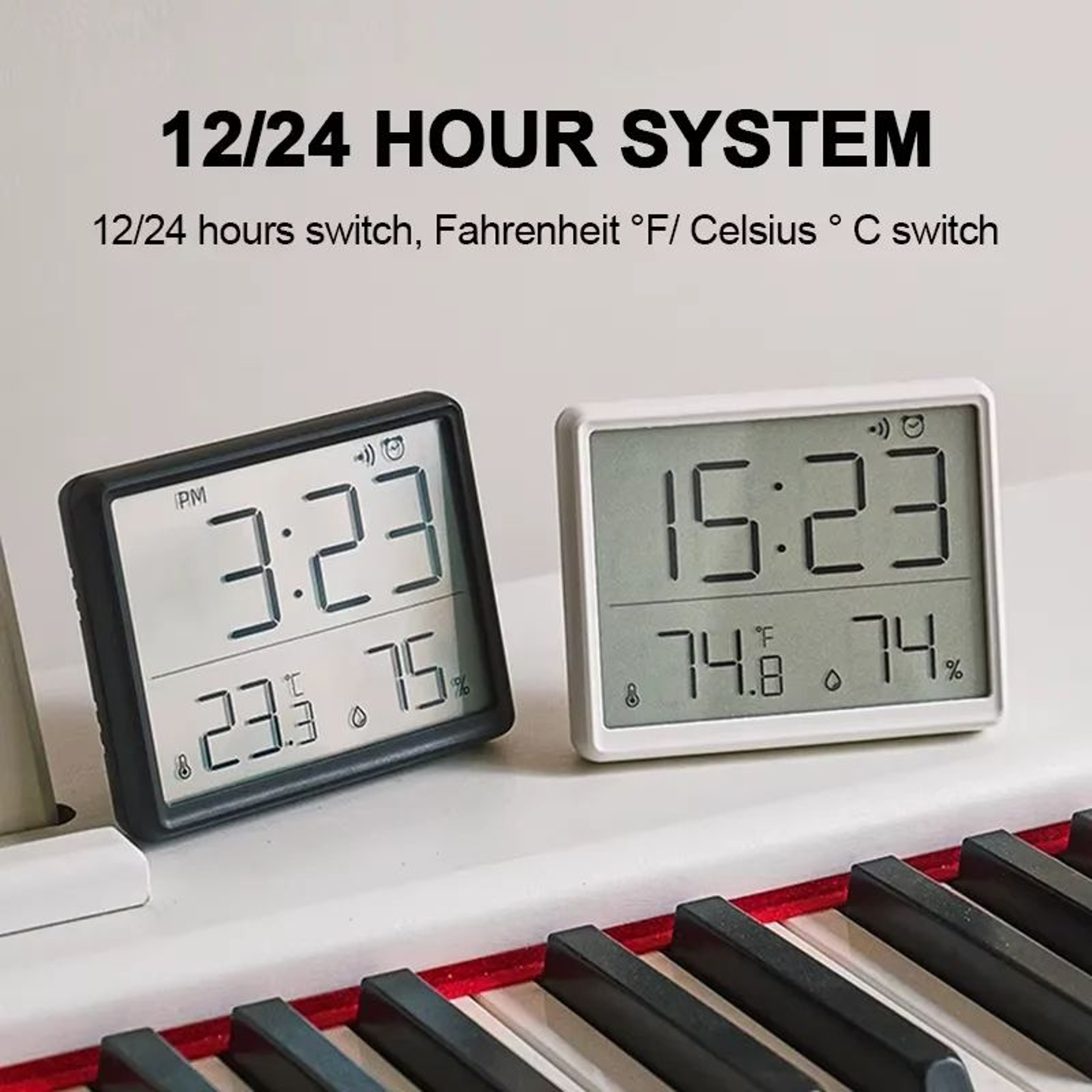 Large LCD Temperature Humidity Alarm Clock  UltraThin Digital Desktop Wall Mount Clock With Indoor  1