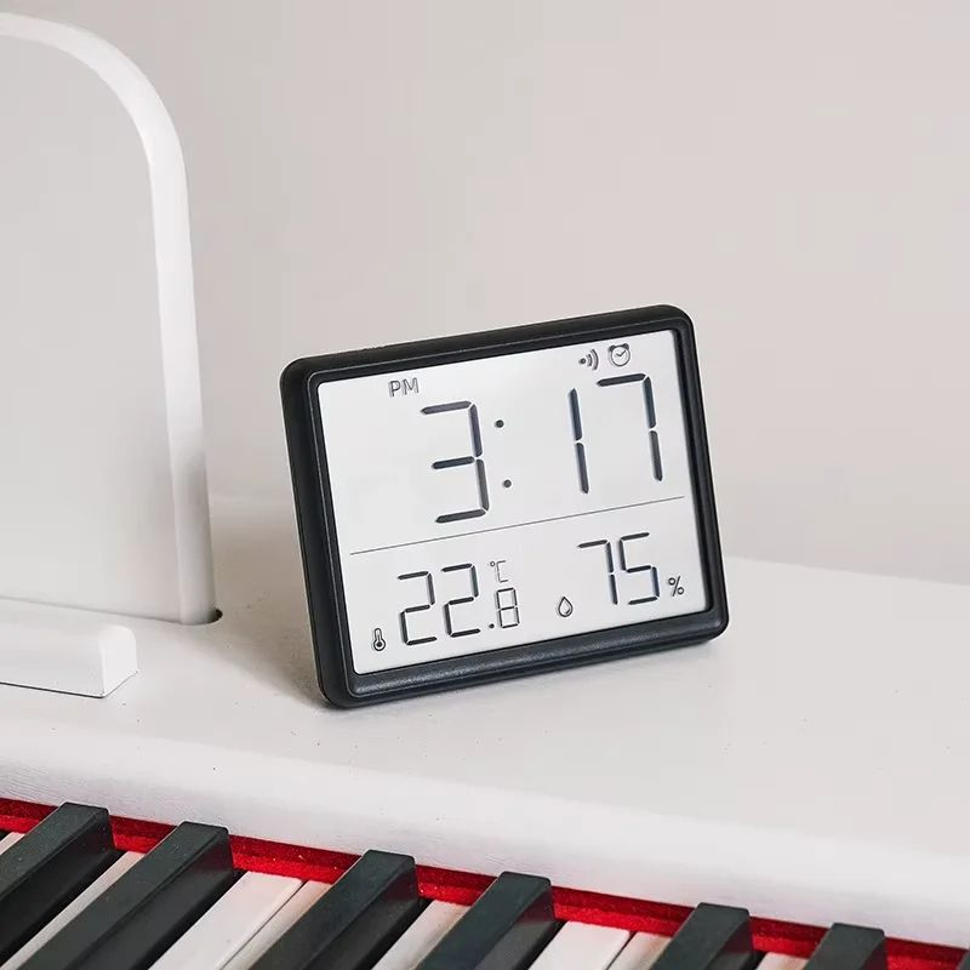 Large LCD Temperature Humidity Alarm Clock  UltraThin Digital Desktop Wall Mount Clock With Indoor  3