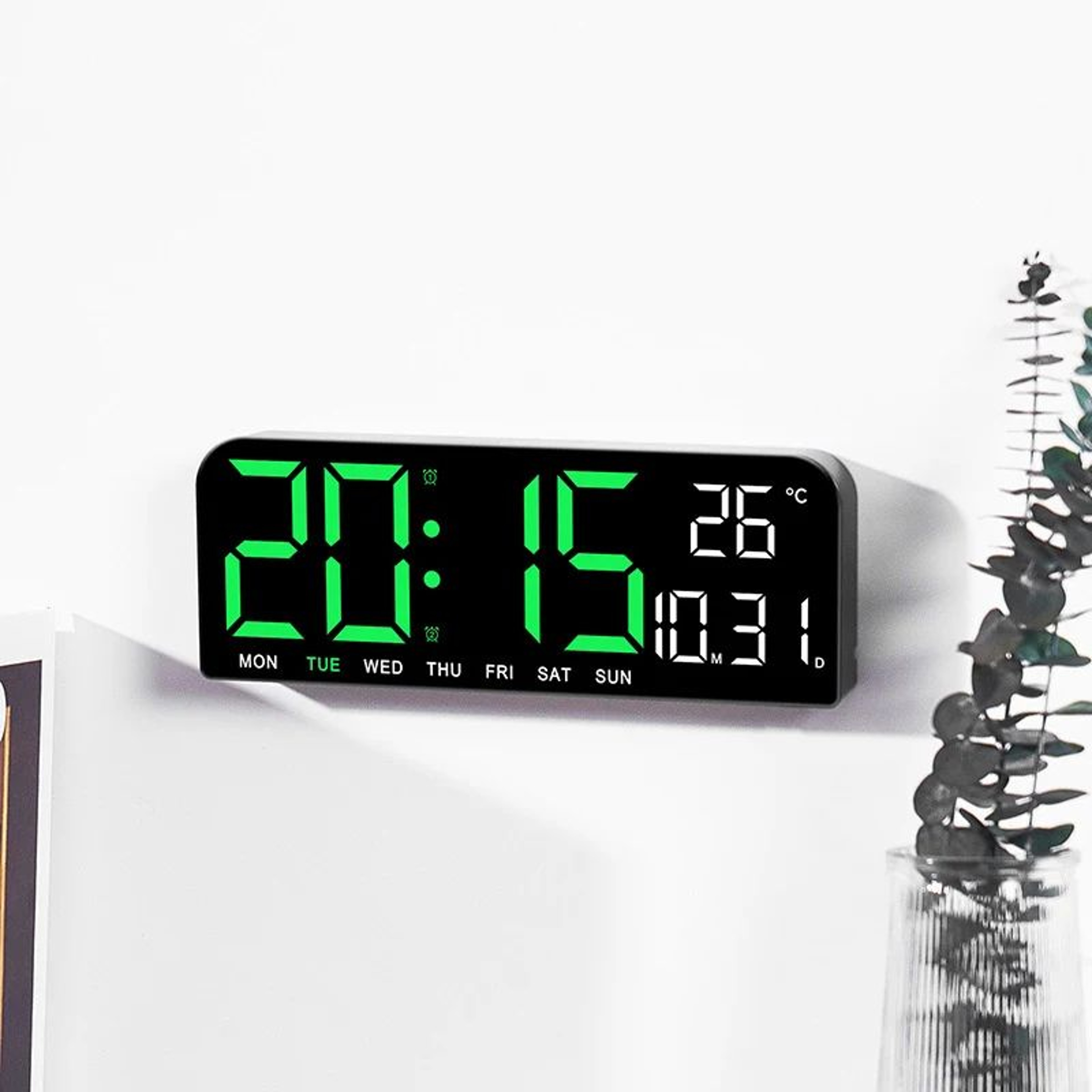 Large LED Digital Wall Clock  945 In Temperature Date Week Display Dual Alarm Countdown Clock With  2