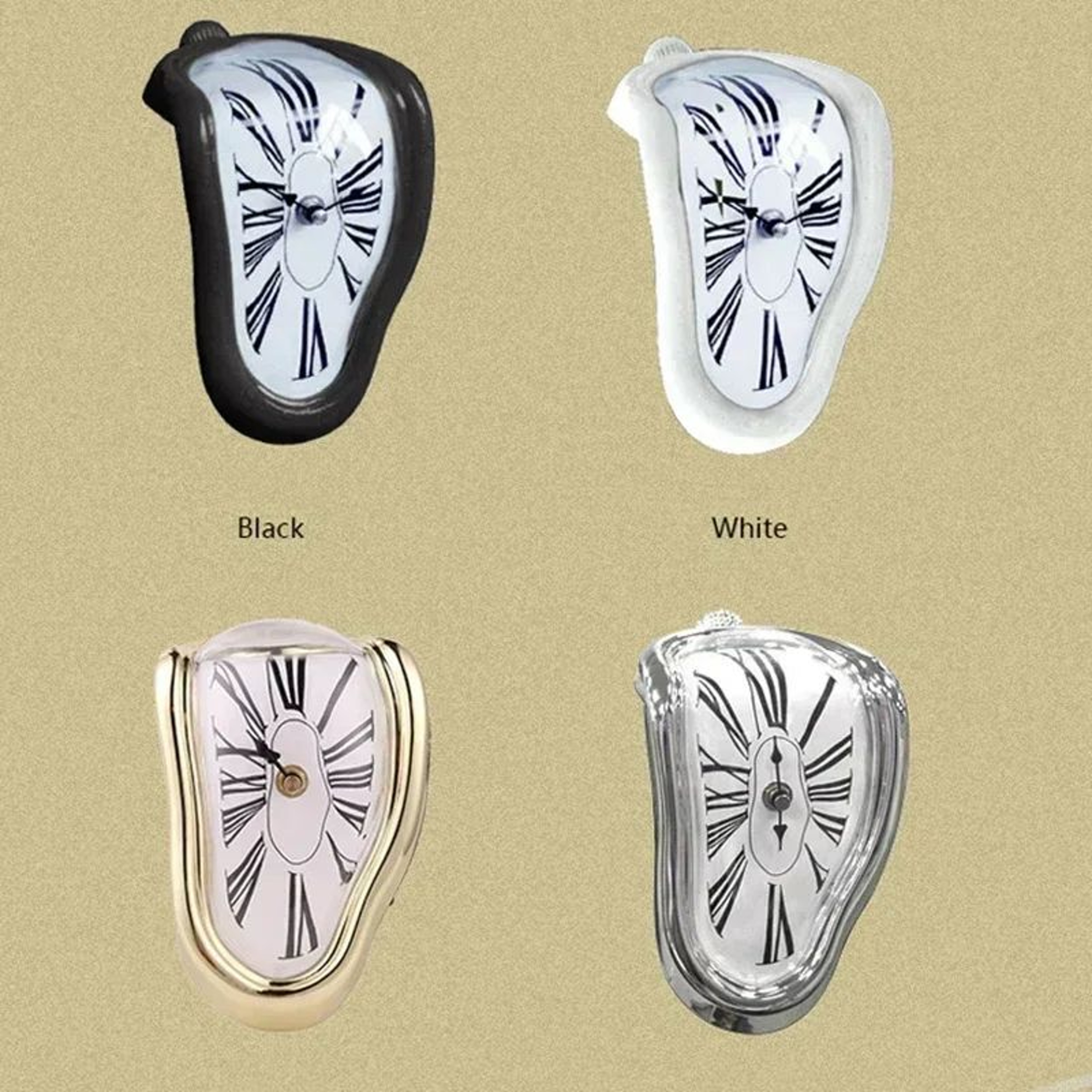 Surreal Melting Wall Clock  Distorted Roman Numeral Quartz Timepiece For Shelf Mantel Home  Garden  4
