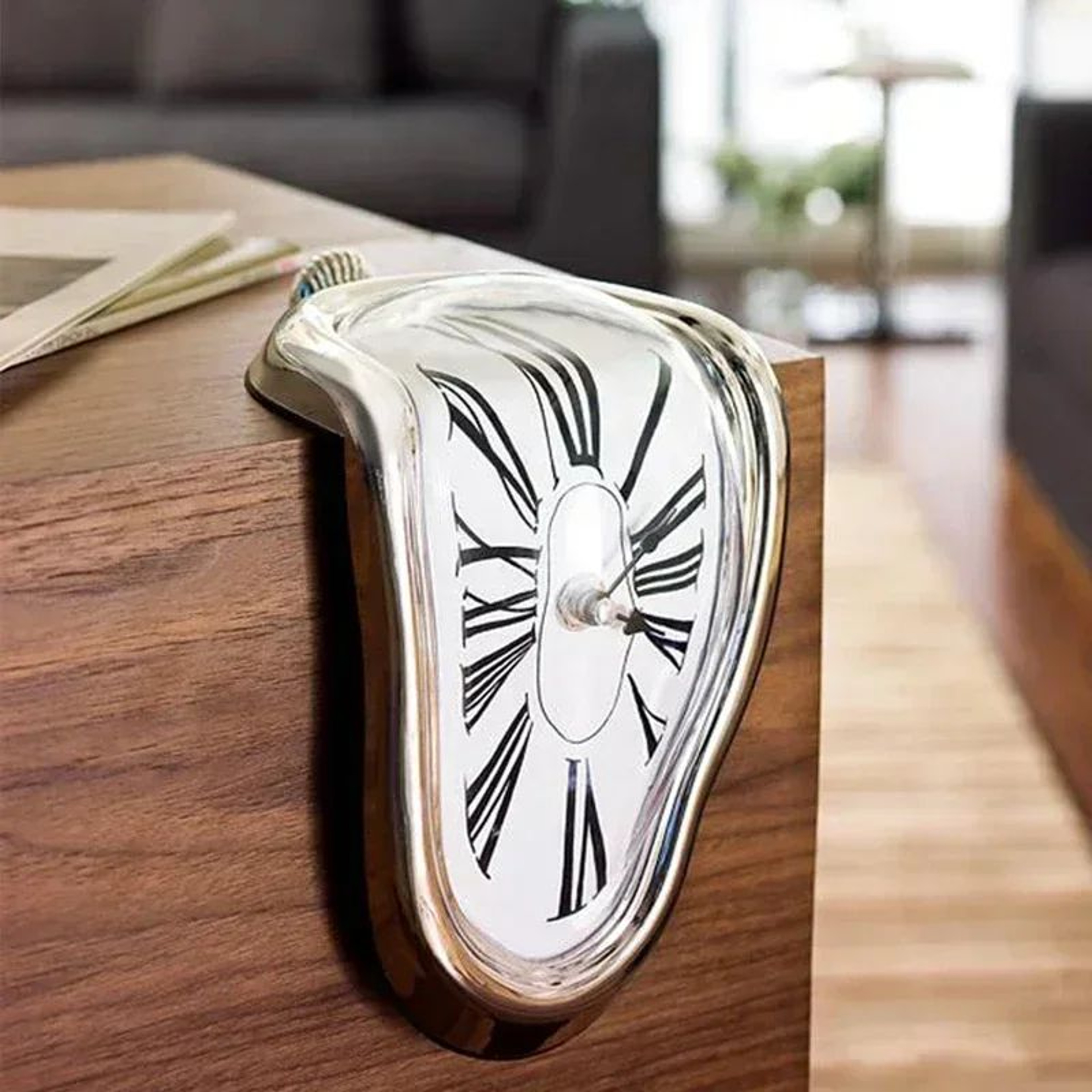 Surreal Melting Wall Clock  Distorted Roman Numeral Quartz Timepiece For Shelf Mantel Home  Garden  3