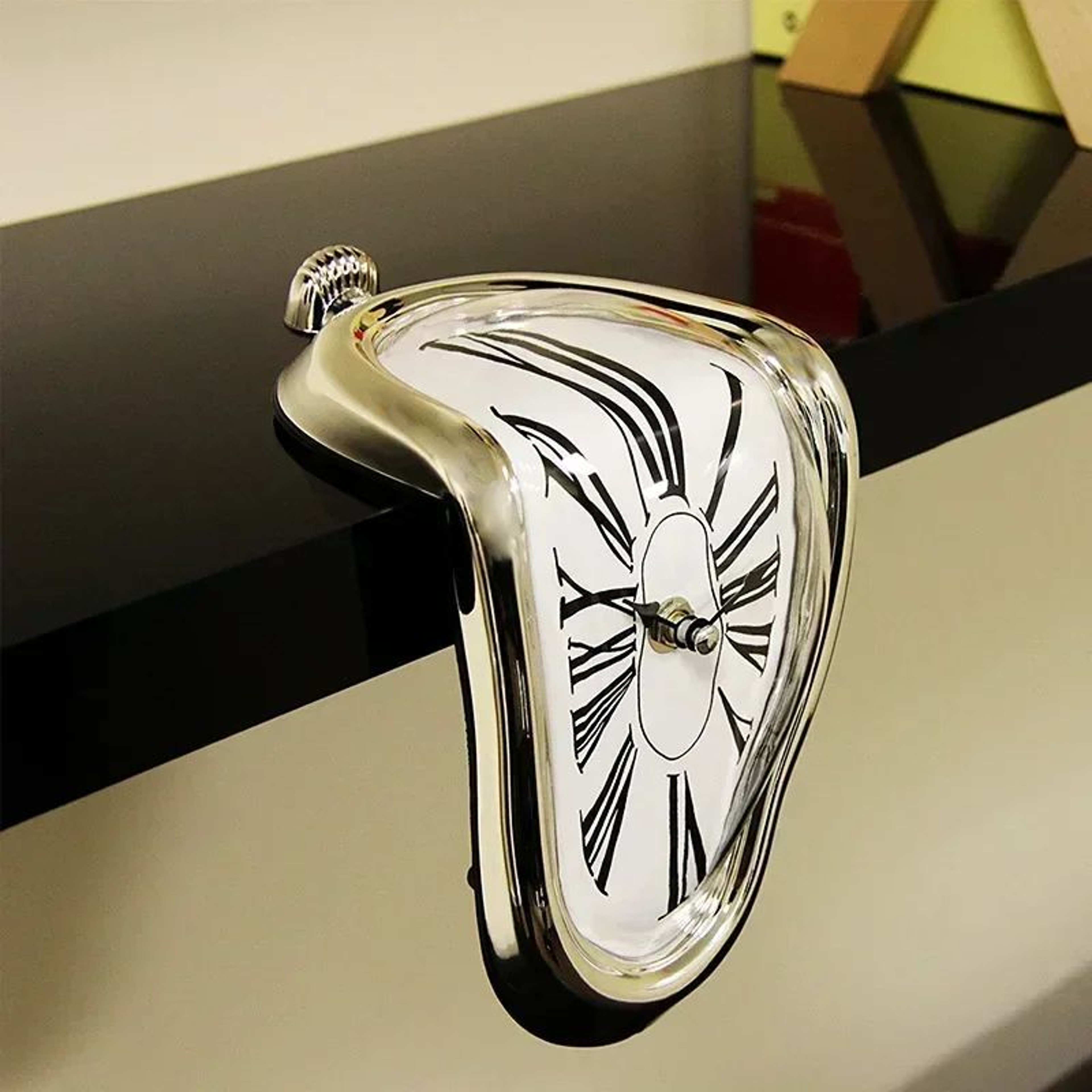 Surreal Melting Wall Clock  Distorted Roman Numeral Quartz Timepiece For Shelf Mantel Home  Garden  7