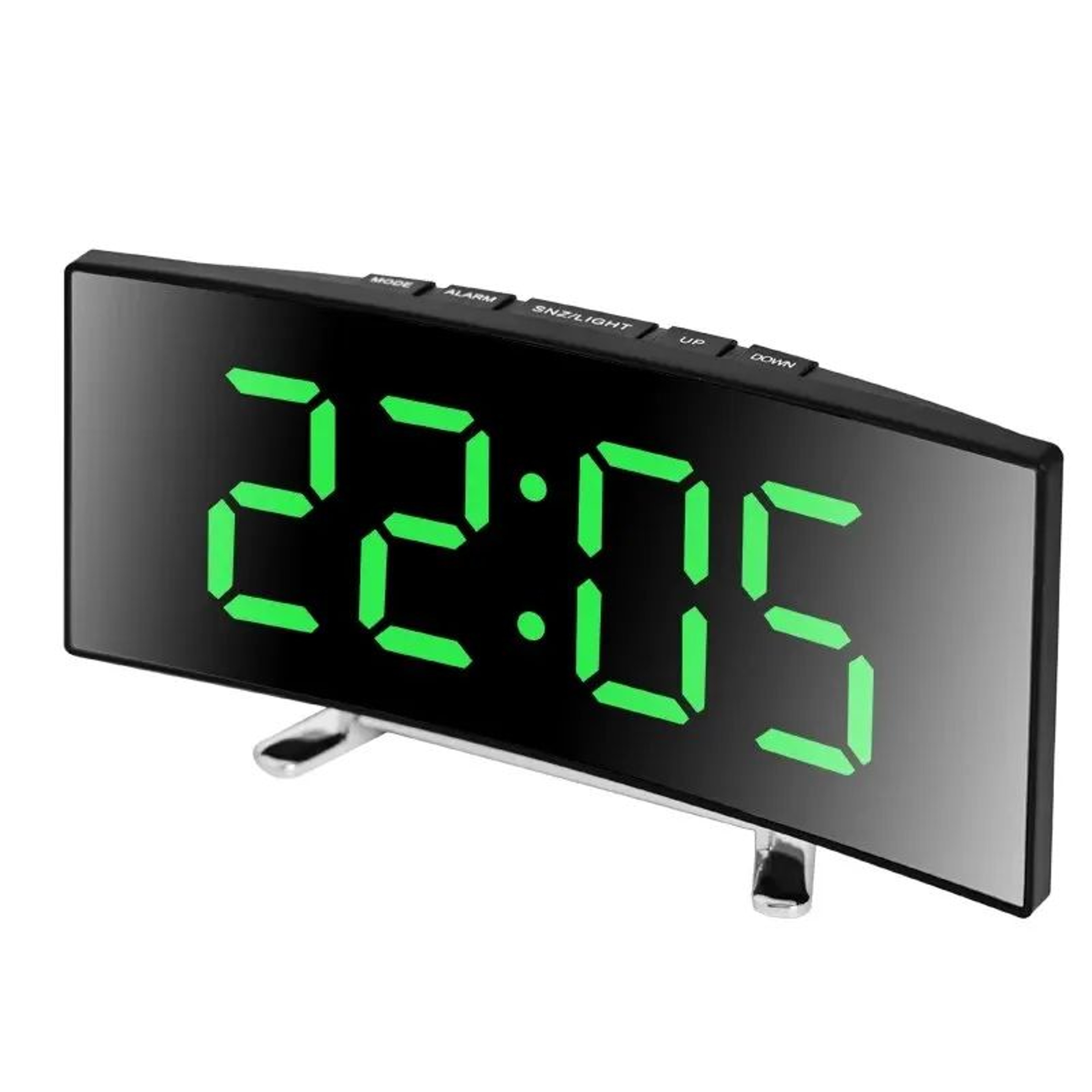 Curved LED Mirror Alarm Clock  Large Digital Display With Snooze PlugIn  Battery Backup For Bedroom 0