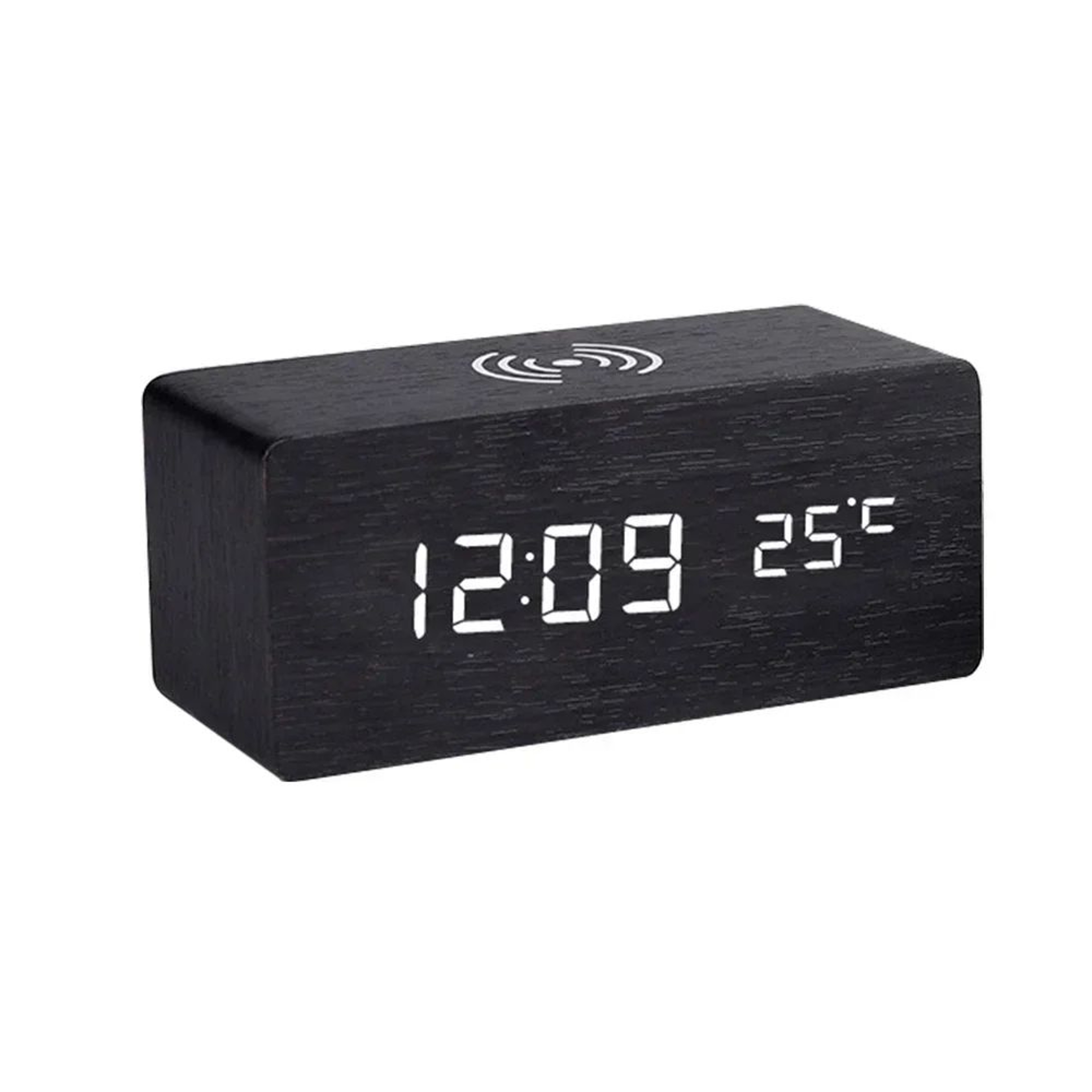 Wooden LED Alarm Clock  Qi Wireless Charging Digital Desk Clock With Thermometer 3 Alarms  Adjustab 6