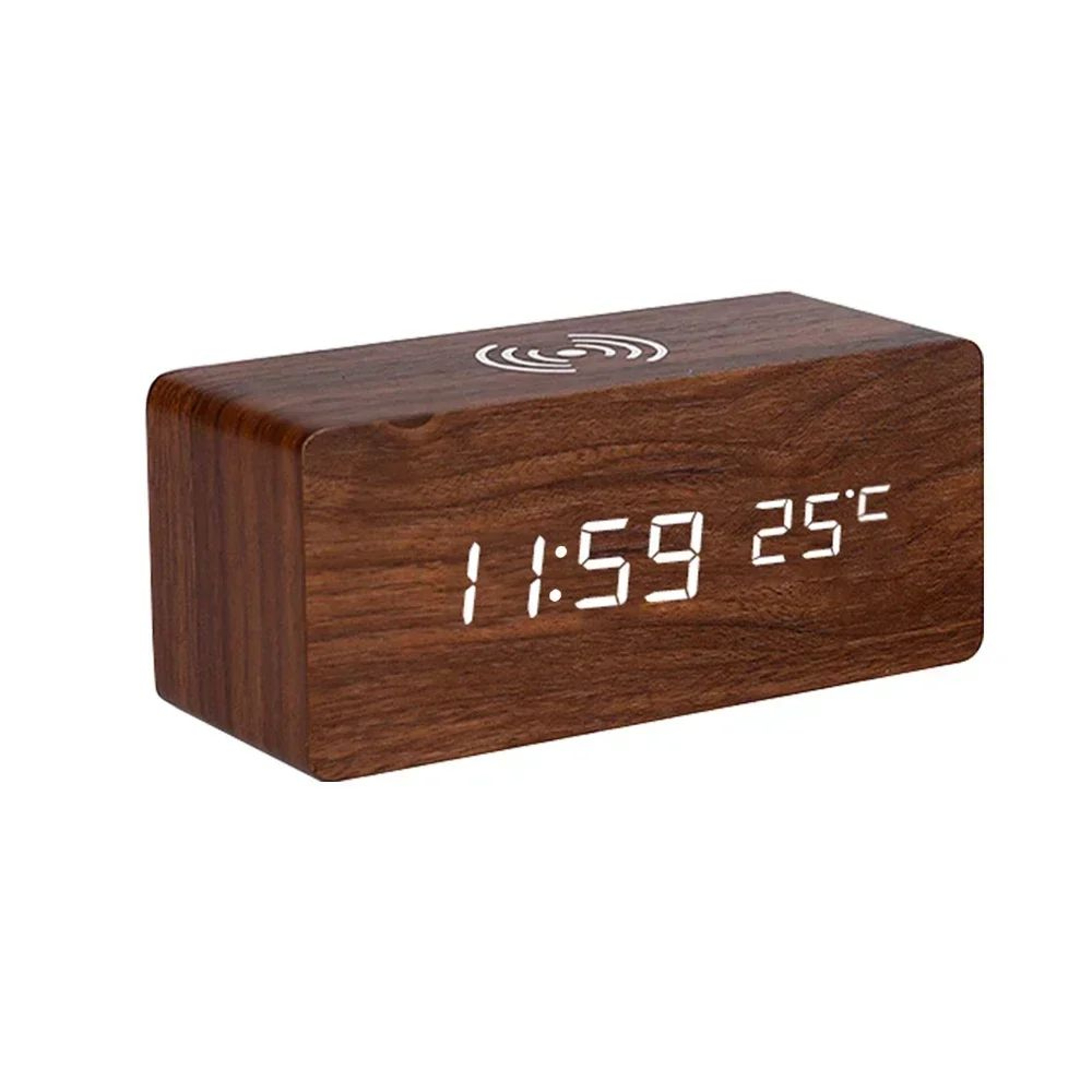 Wooden LED Alarm Clock  Qi Wireless Charging Digital Desk Clock With Thermometer 3 Alarms  Adjustab 8