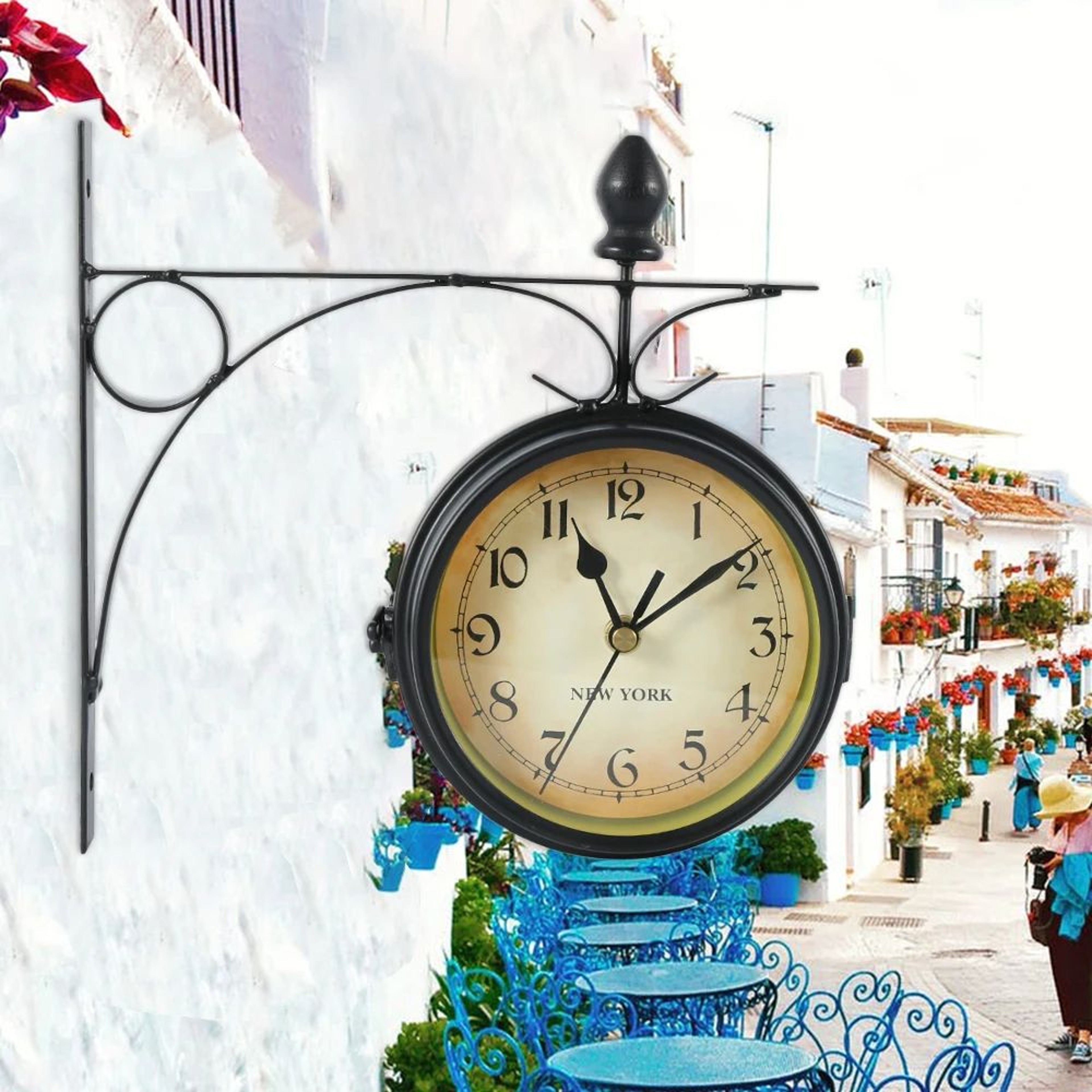 Retro DoubleSided Wall Clock  Silent Battery Operated Antique Station Clock For Living Room Bedroom 4