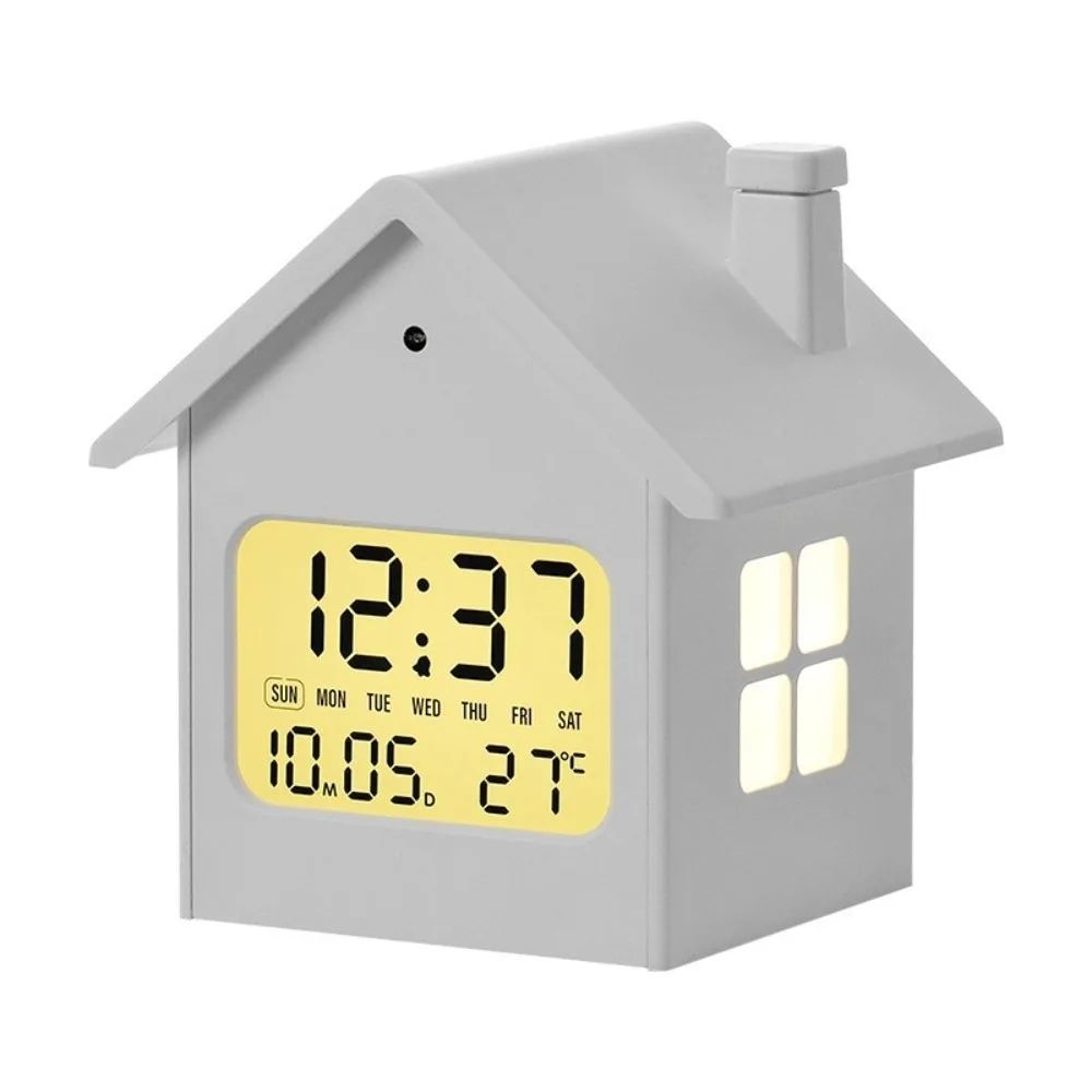 House Shape Digital Alarm Clock  LCD Time Date Week Temperature Display With Snooze Soft Backlight  7