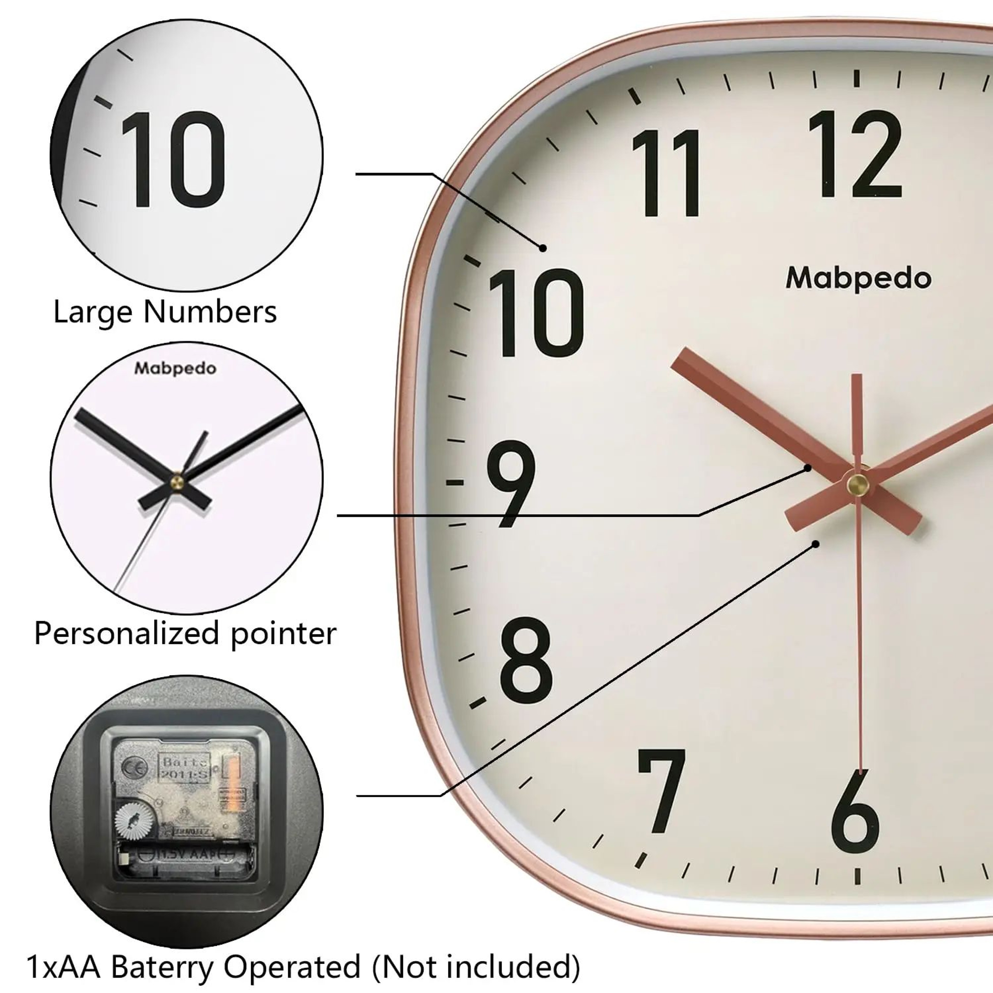 Square Quartz Wall Clock  Modern Silent Decorative Clock With Clear Dial For Home Office Living Roo 2