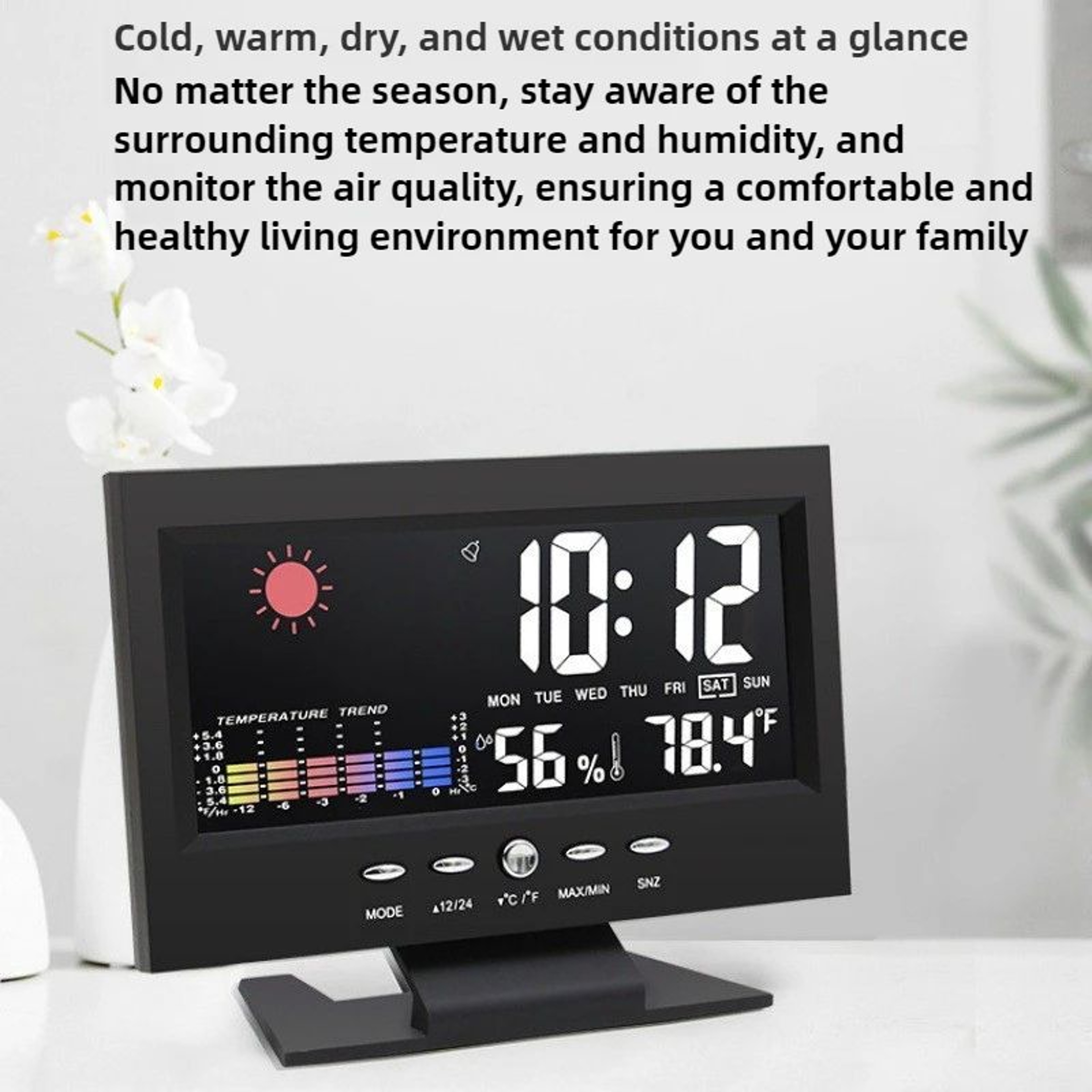 Digital Weather Station Alarm Clock  Sound Control Time Temperature Humidity Display With USB Cable 5