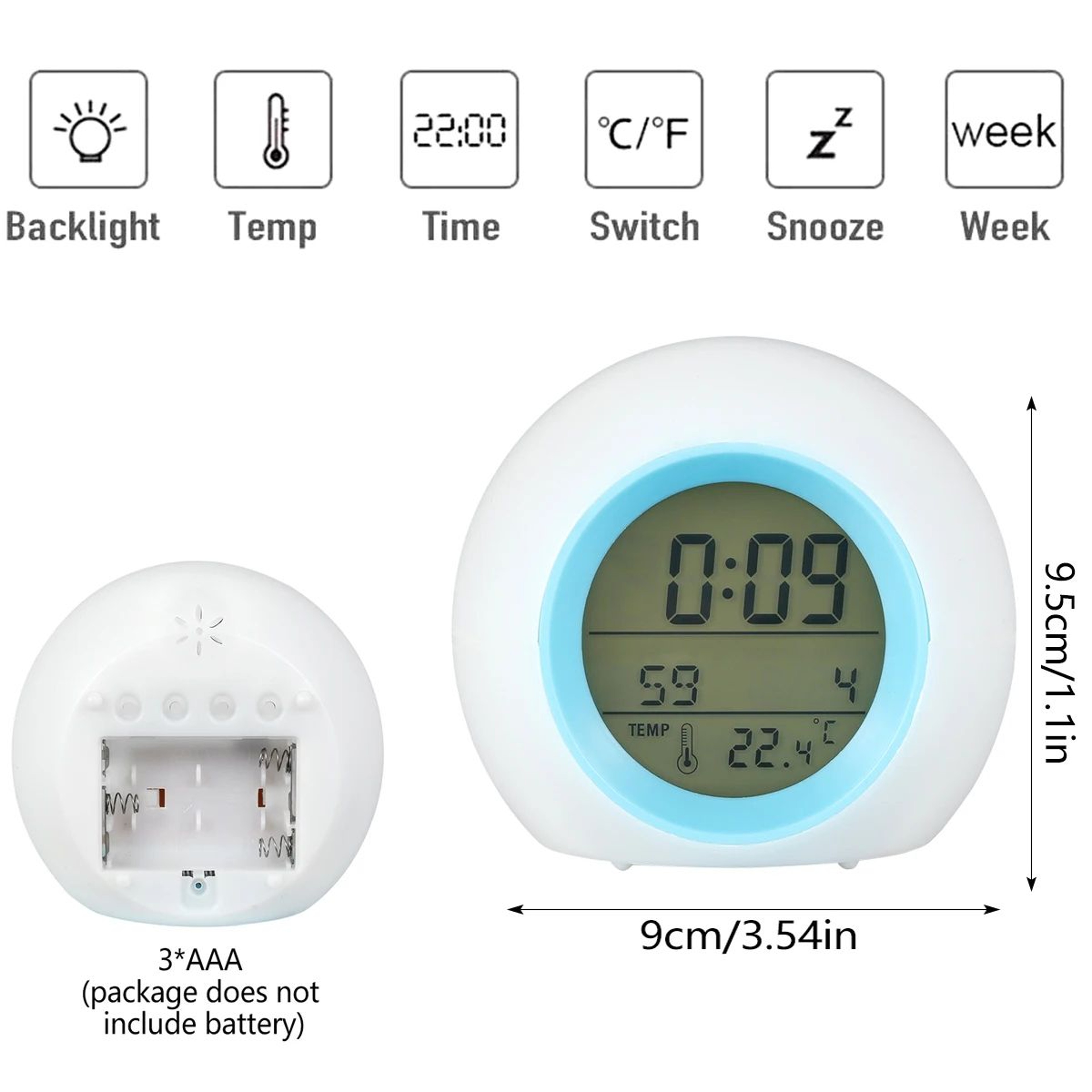 Colorful LED Digital Alarm Clock  1224H Bedside Night Light With Time Date Temperature Display For  7