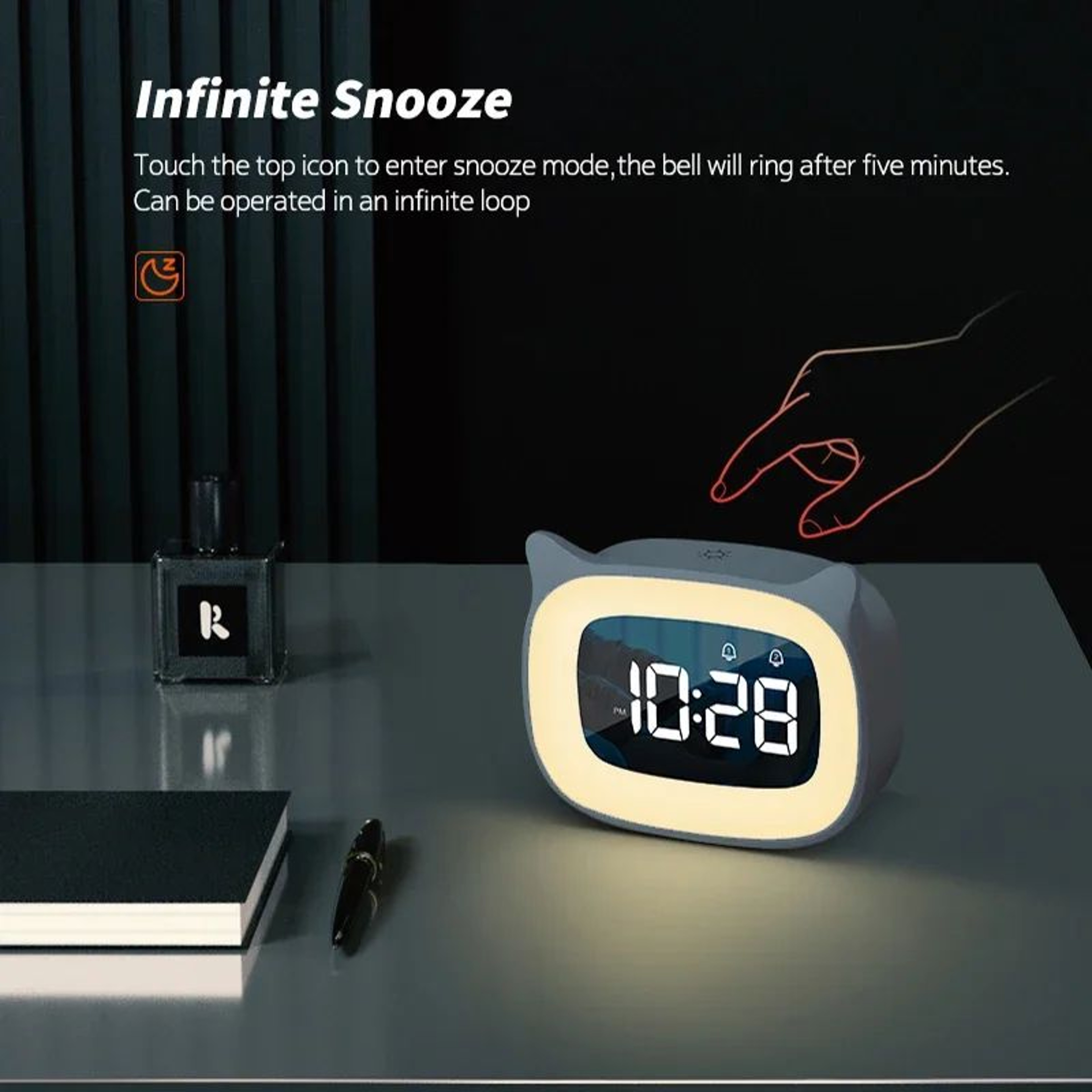 Cartoon LED Music Alarm Clock  USB Rechargeable Voice Control Night Light With Dual Alarms For Bedr 2