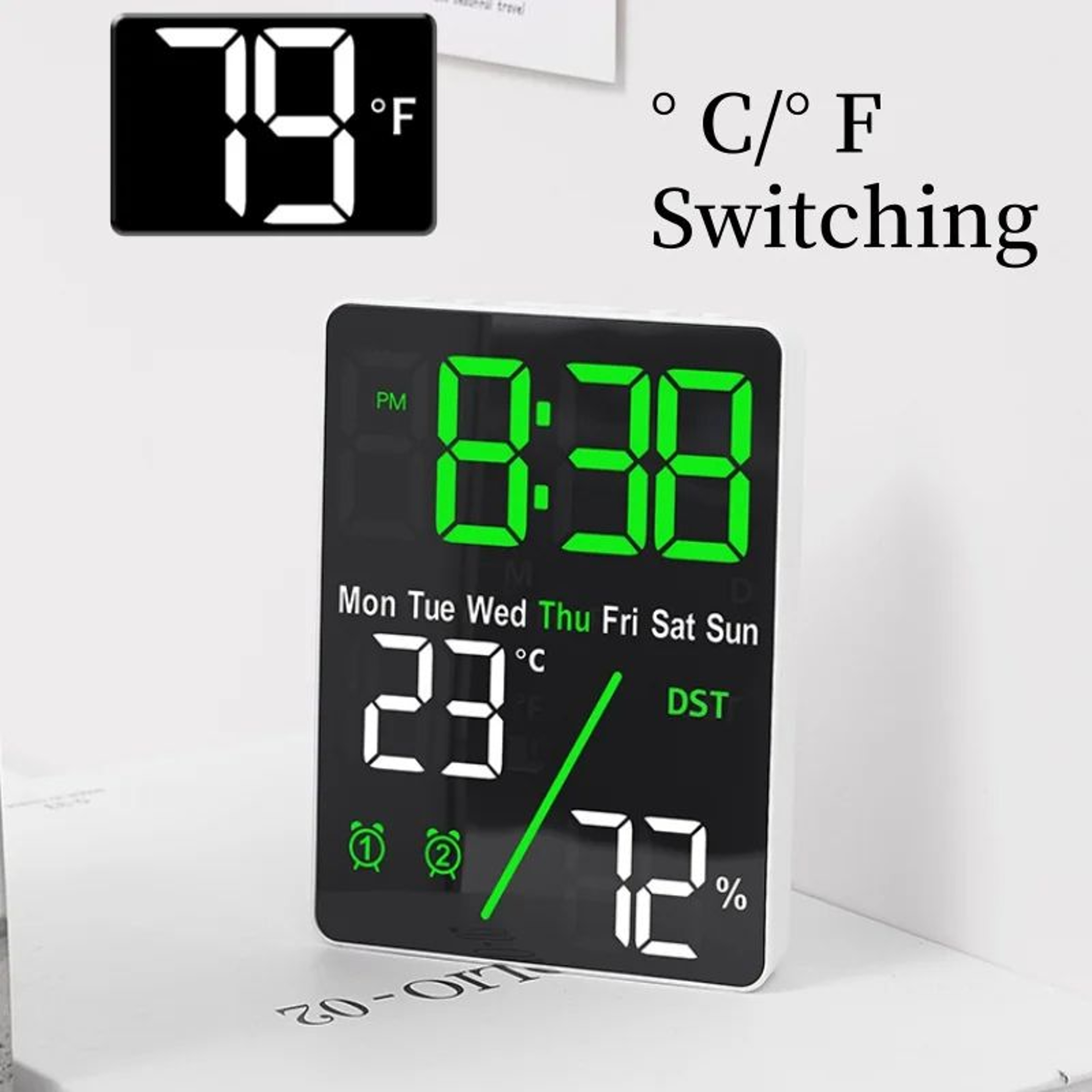 Digital LED Alarm Clock  Dimmable Wall  Table Clock With Temperature Humidity Display USB Charging  1