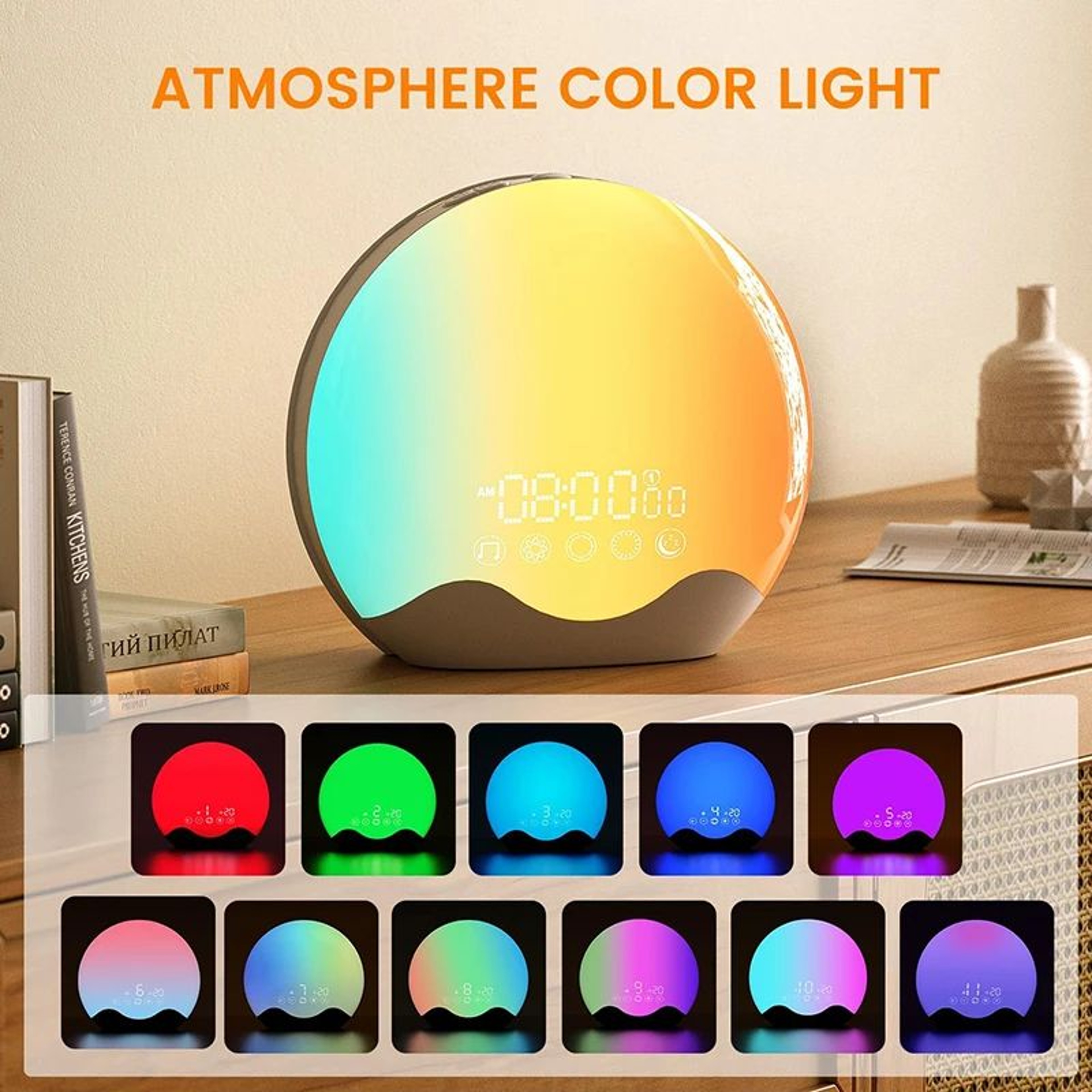 Sunrise Alarm Clock  Color Changing Wake Up Light With Sleep Sounds Night Light FM Radio  Digital D 4
