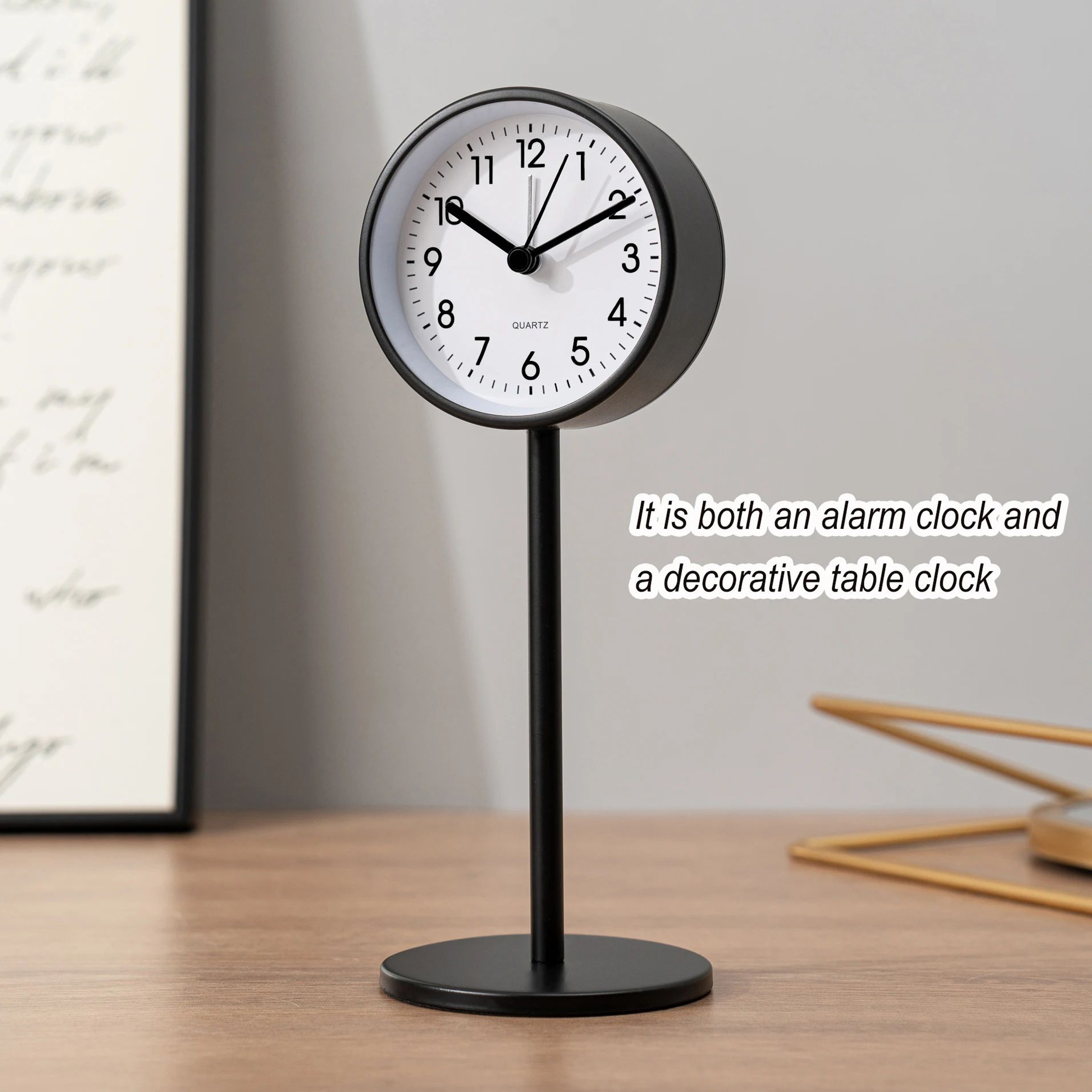 European Style Metal Desktop Alarm Clock  Silent Quartz Geometric Table Clock For Bedroom Office  H 0