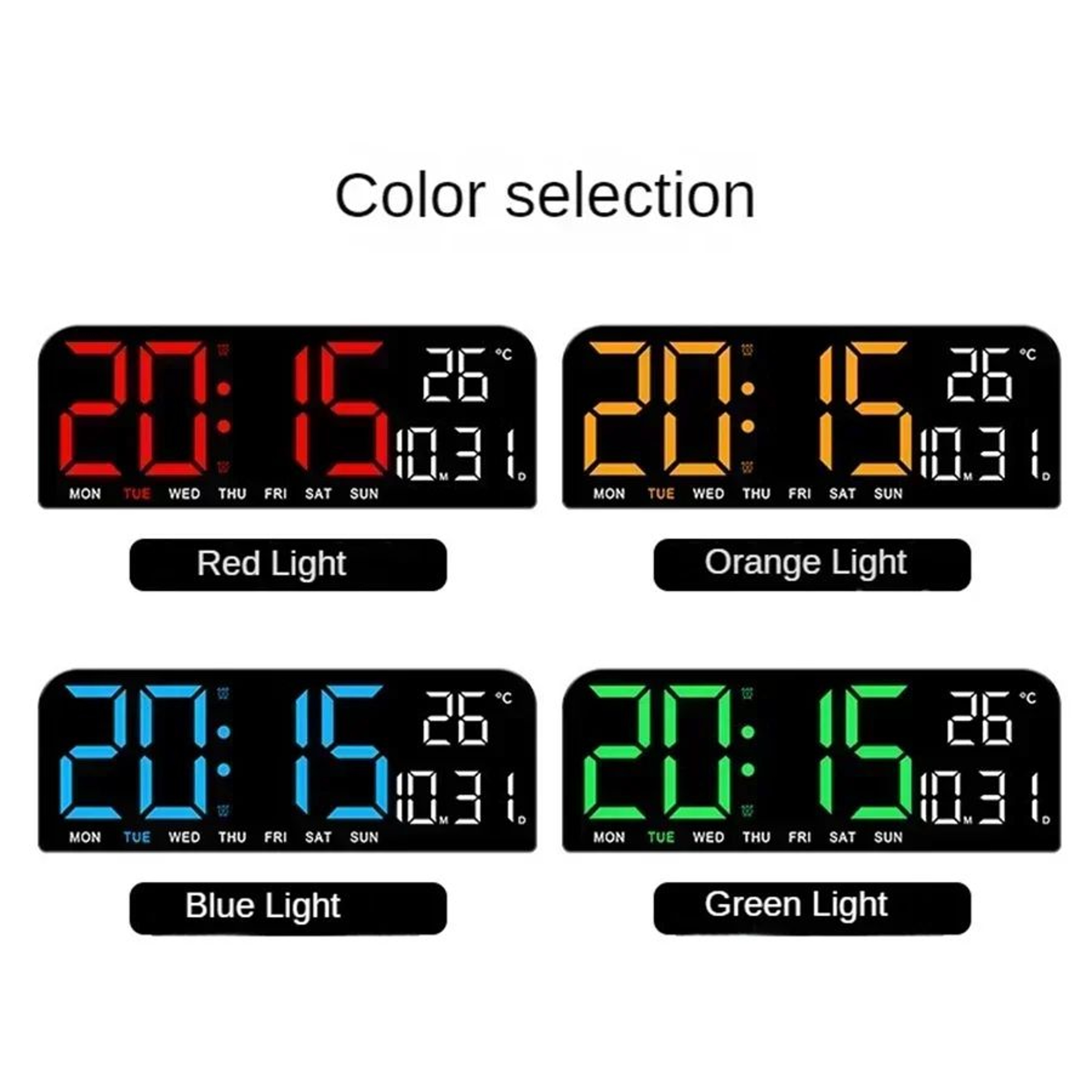 Large LED Digital Wall Clock  Mirror Display With Temperature Date Week Dual Alarms Countdown  Nigh 4
