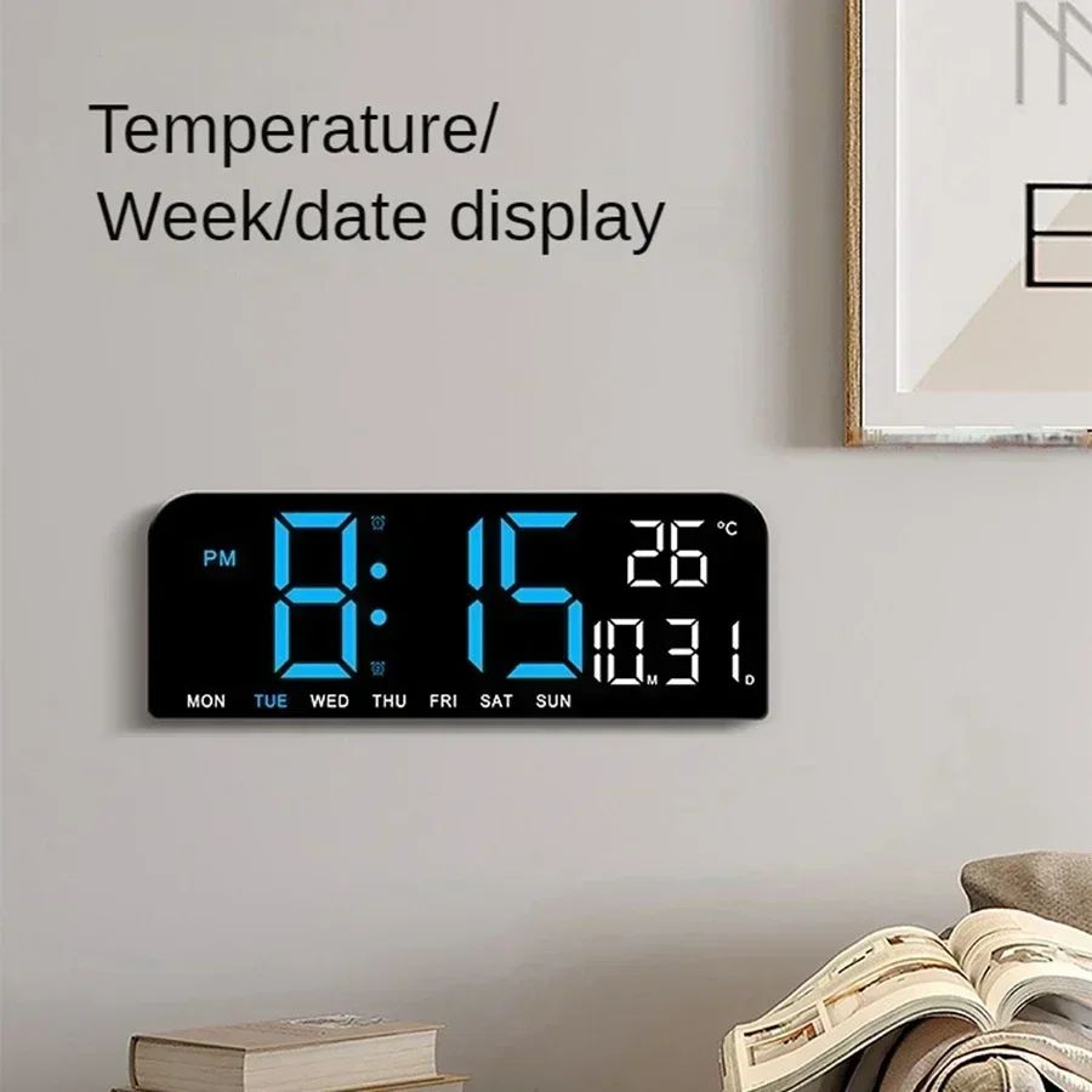 Large LED Digital Wall Clock  Mirror Display With Temperature Date Week Dual Alarms Countdown  Nigh 2