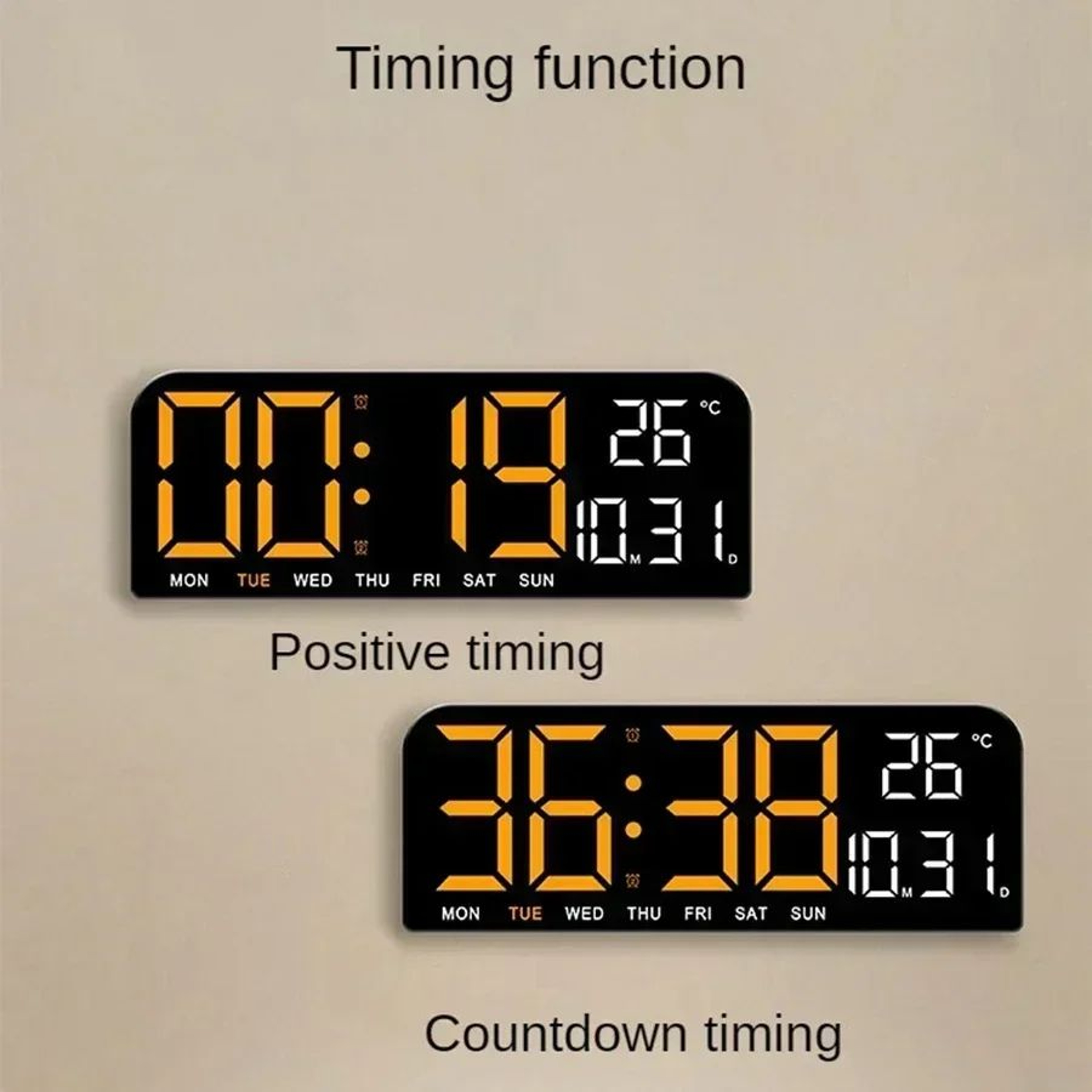 Large LED Digital Wall Clock  Mirror Display With Temperature Date Week Dual Alarms Countdown  Nigh 3