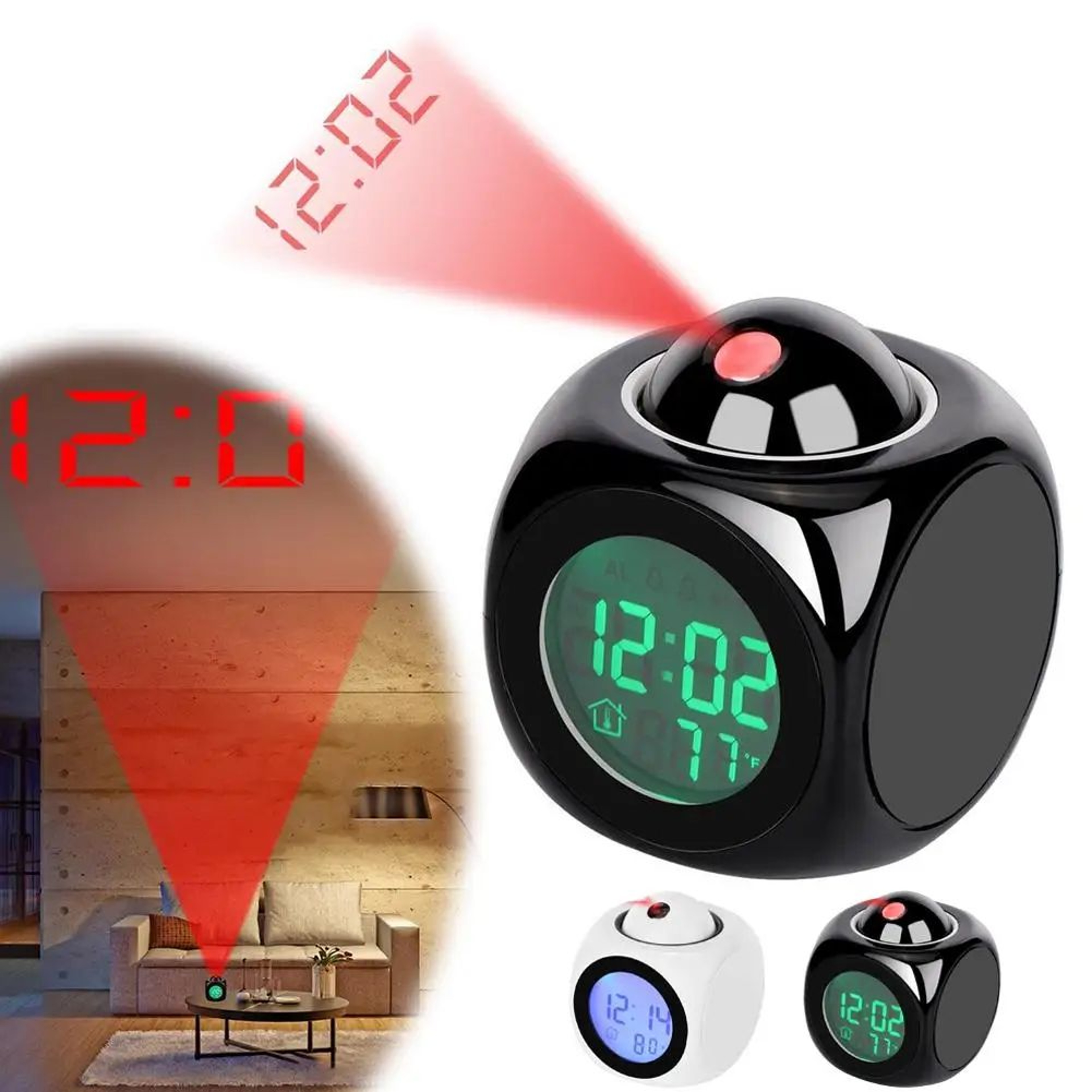 Digital Projection Alarm Clock  LCD Voice Talking Time Temperature Display Modern Bedroom Table Clo 3