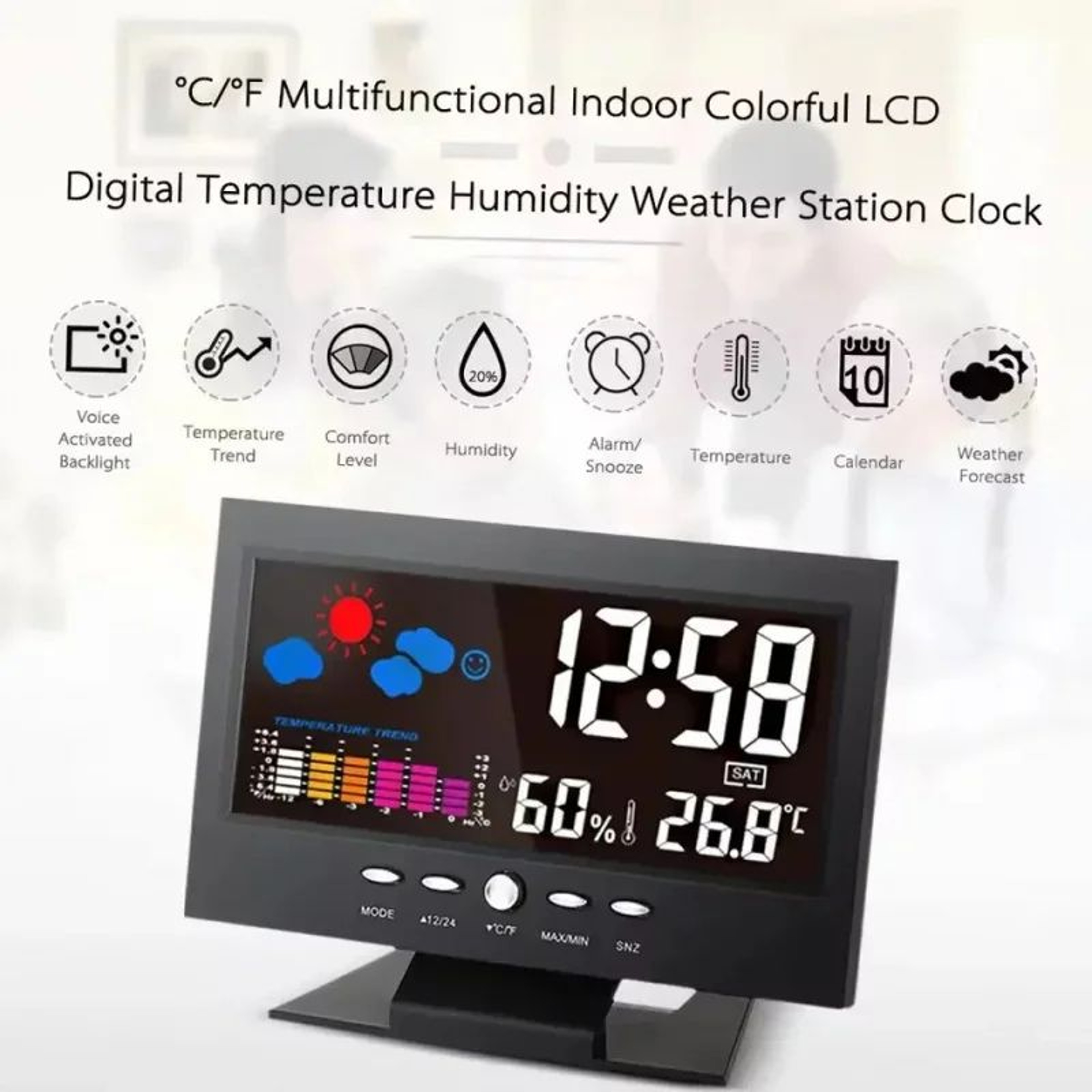 Digital Weather Station Clock  LCD Thermometer Hygrometer With Temperature Humidity Meter Calendar  1