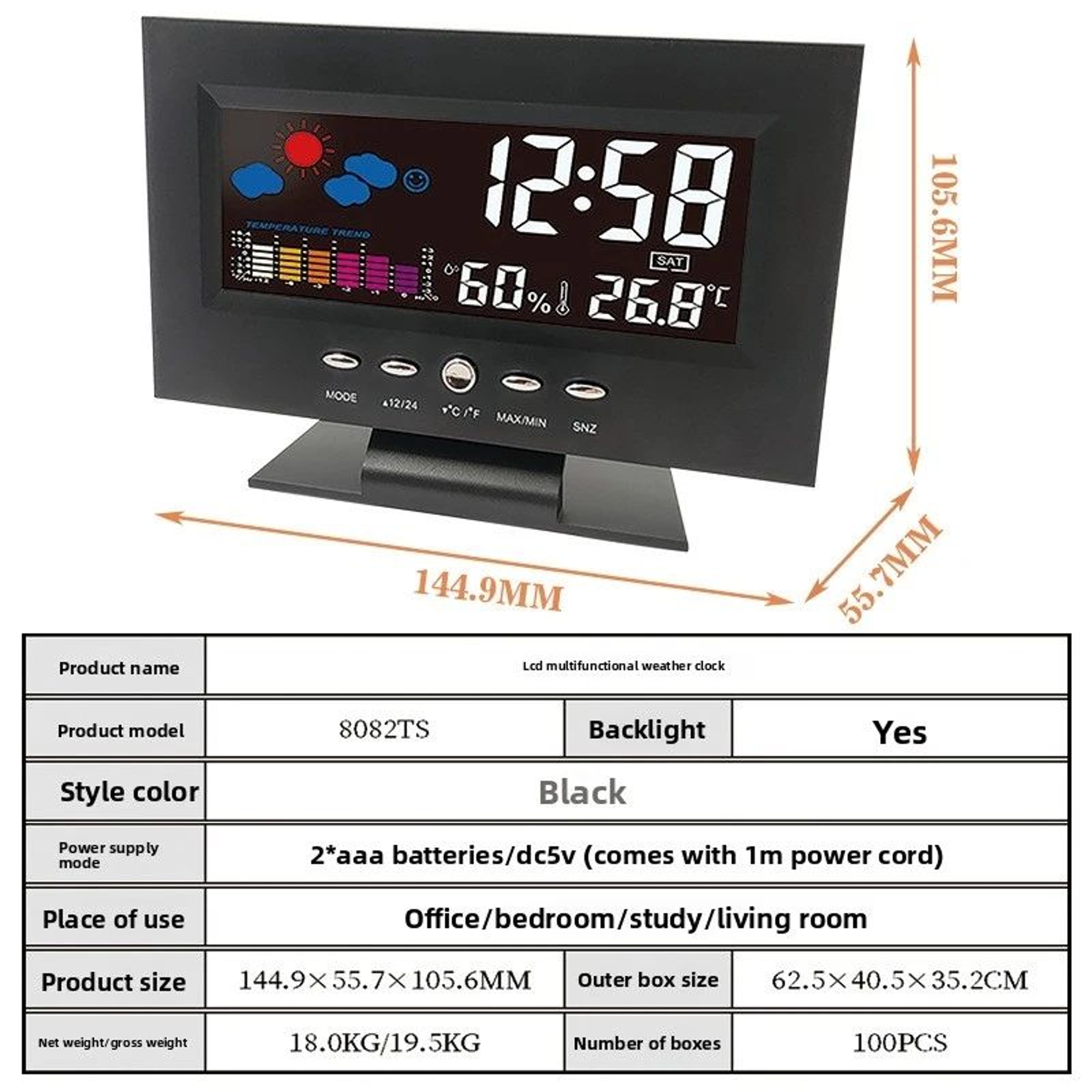 Digital Weather Station Clock  LCD Thermometer Hygrometer With Temperature Humidity Meter Calendar  3