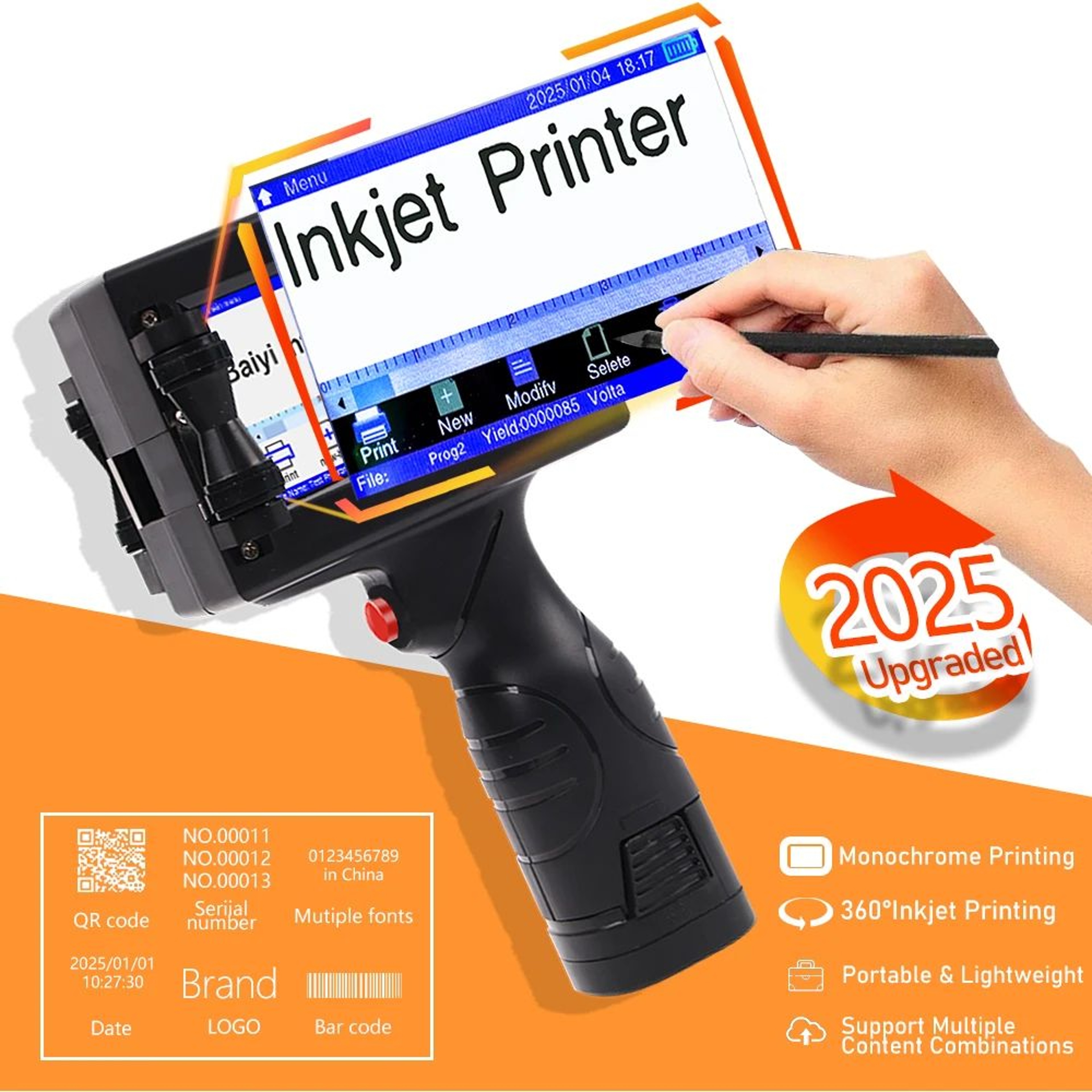 Portable Inkjet Printer  BXH15 Touchscreen Coding Machine For Date Batch Numbers Logos Barcode  QR  0