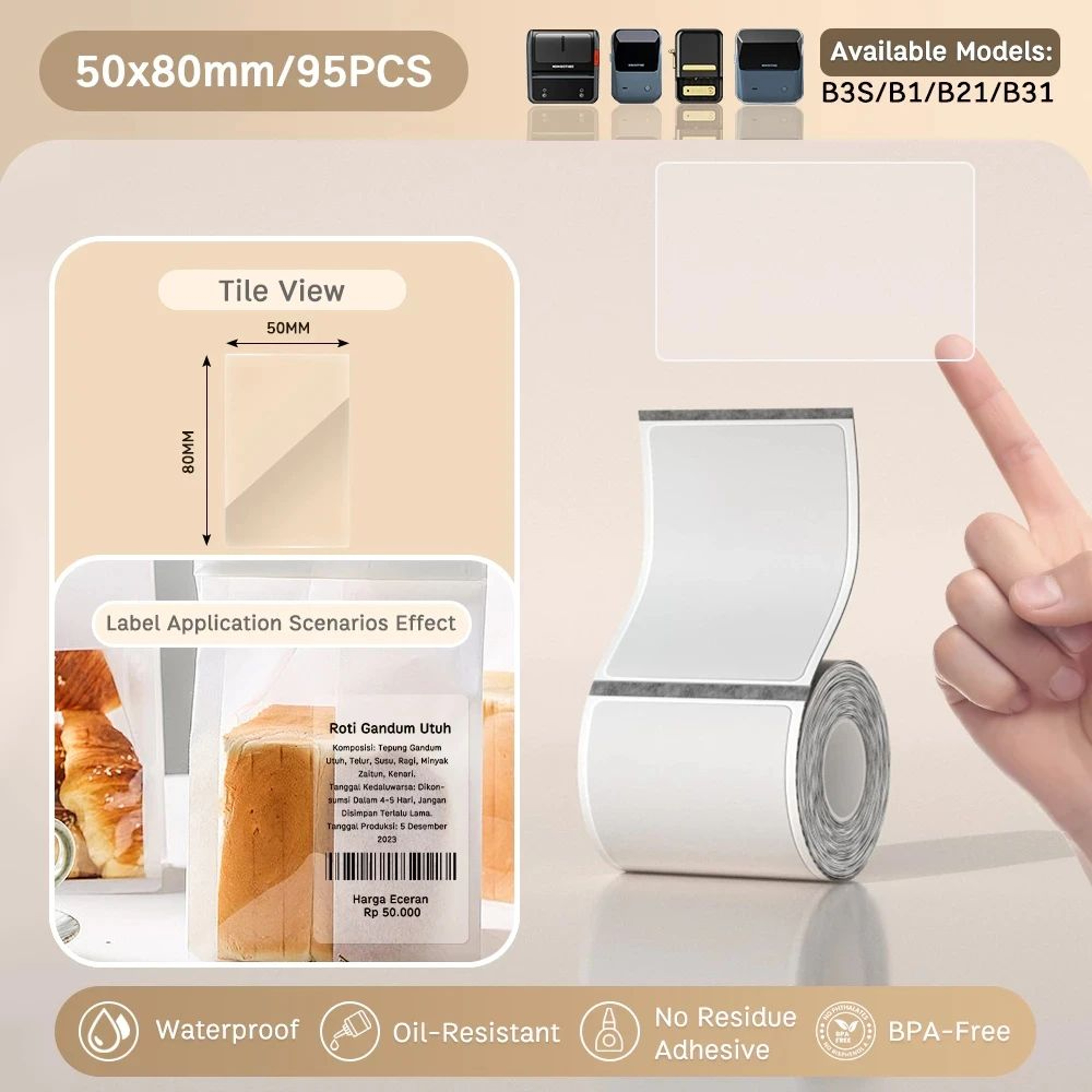 Transparent Thermal Labels  Round  Square Adhesive Stickers For B21 B1 B203  B3S Printers For Home