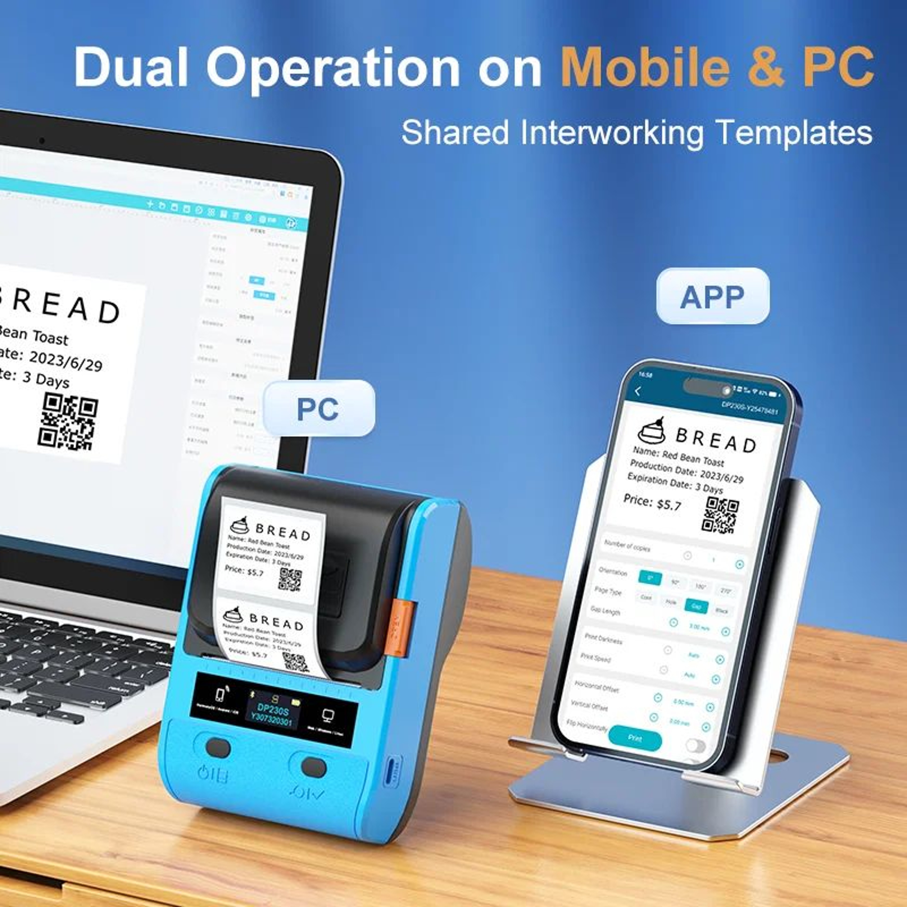 Wireless Label Printer  DP230SDP30S 300 DPI Bluetooth Barcode Maker With WePrint For Android IOS  W