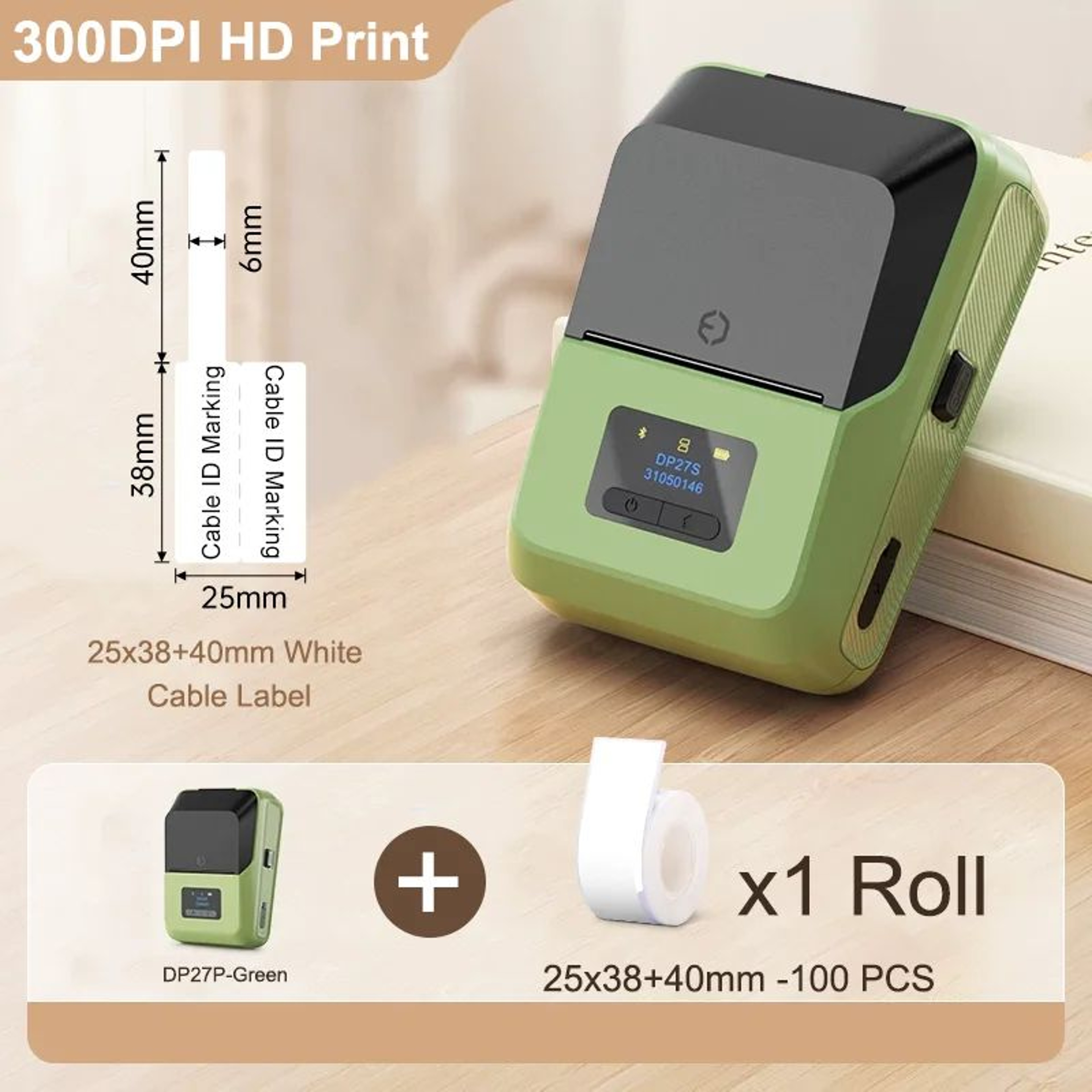 Label Printer  DP27P 300 DPI Bluetooth Inkless Sticker Maker With 2 In TFT Display For Jewelry Cabl