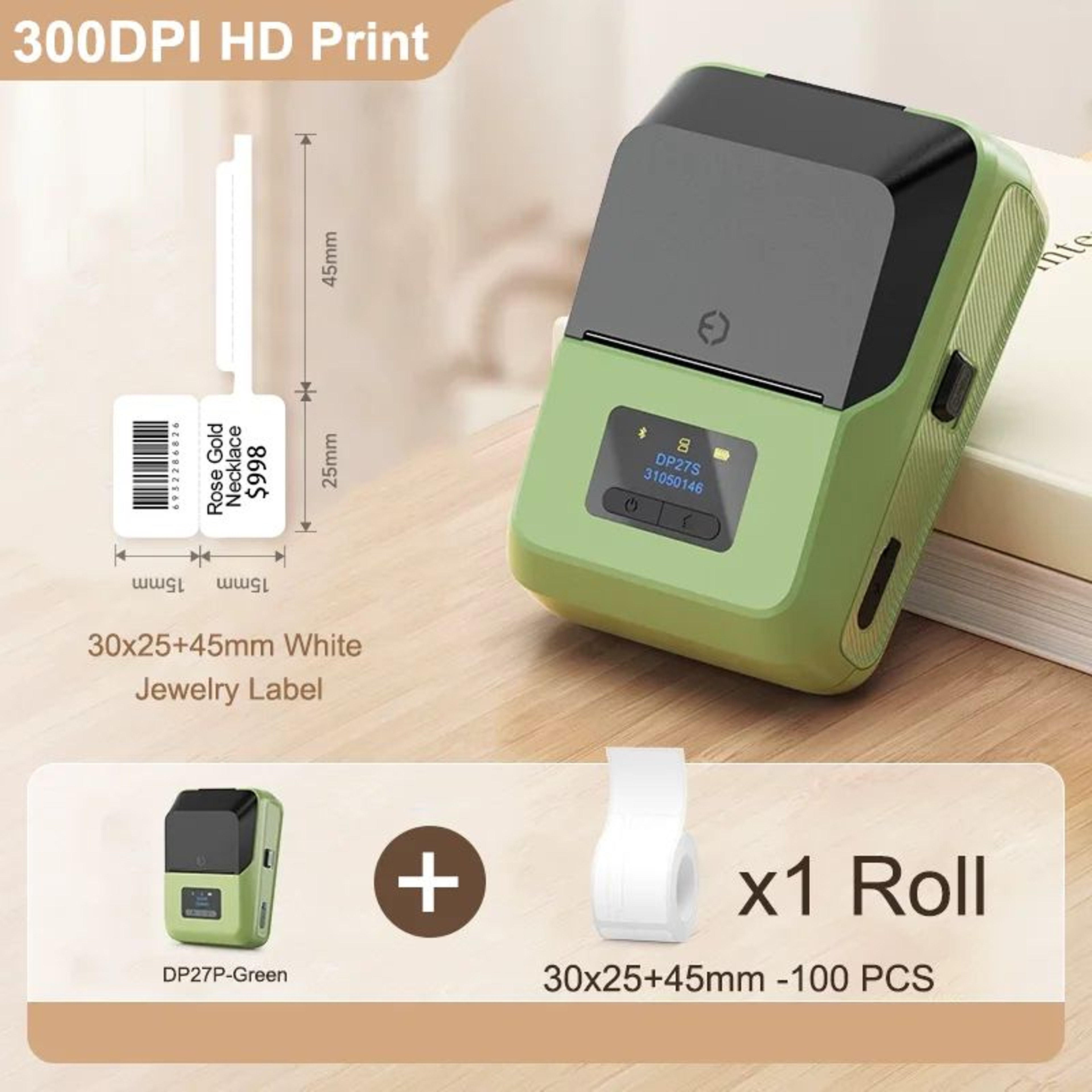 Label Printer  DP27P 300 DPI Bluetooth Inkless Sticker Maker With 2 In TFT Display For Jewelry Cabl
