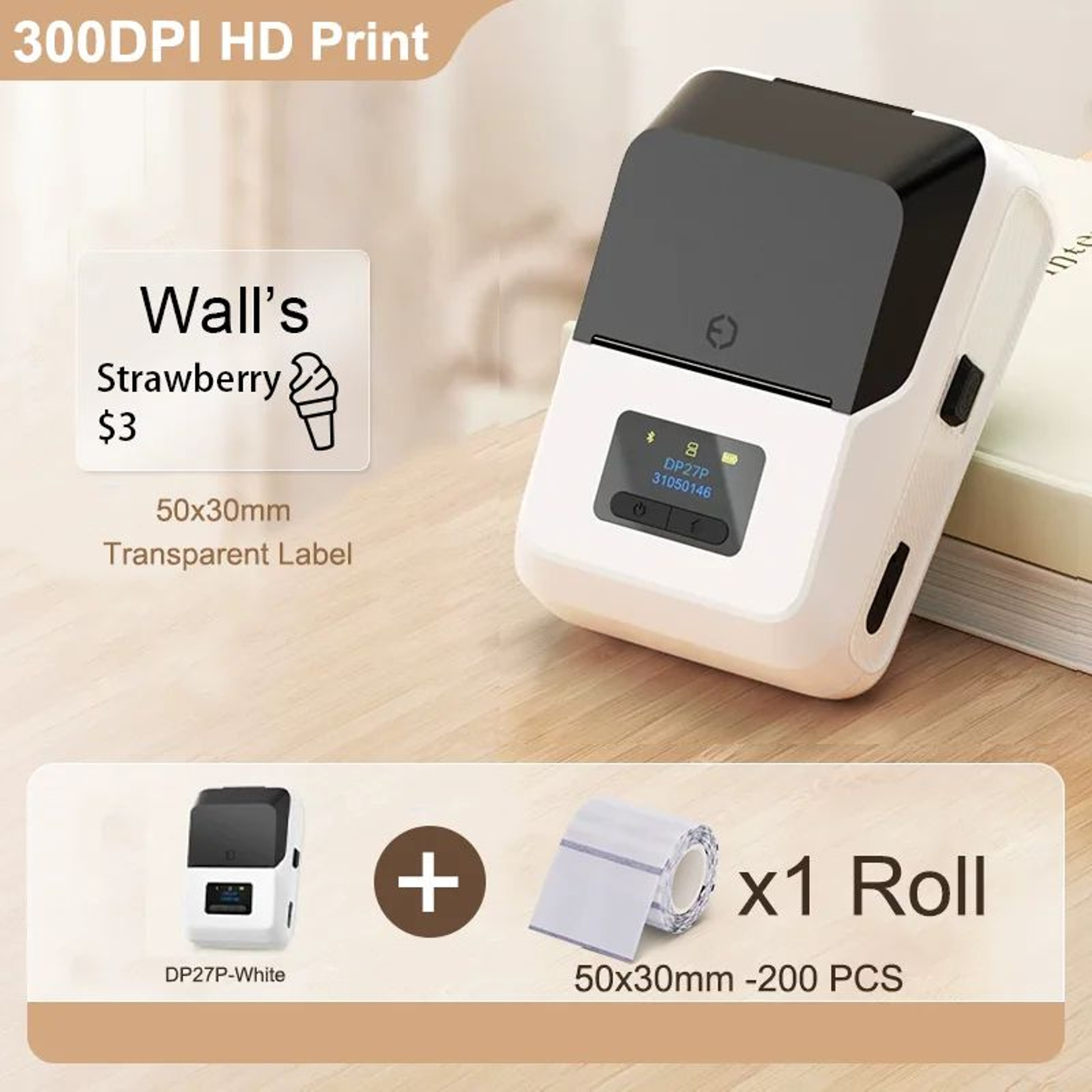 Label Printer  DP27P 300 DPI Bluetooth Inkless Sticker Maker With 2 In TFT Display For Jewelry Cabl