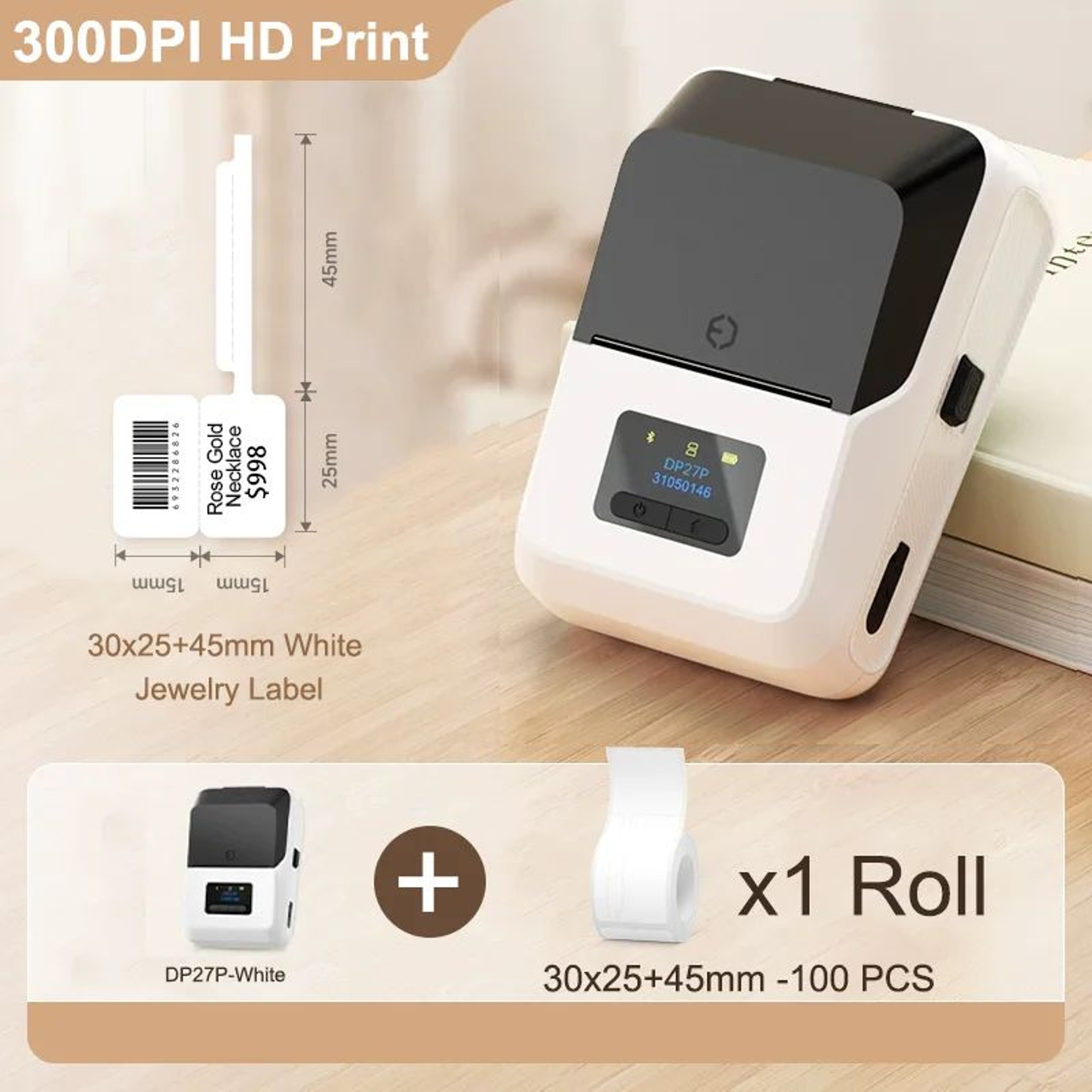 Label Printer  DP27P 300 DPI Bluetooth Inkless Sticker Maker With 2 In TFT Display For Jewelry Cabl