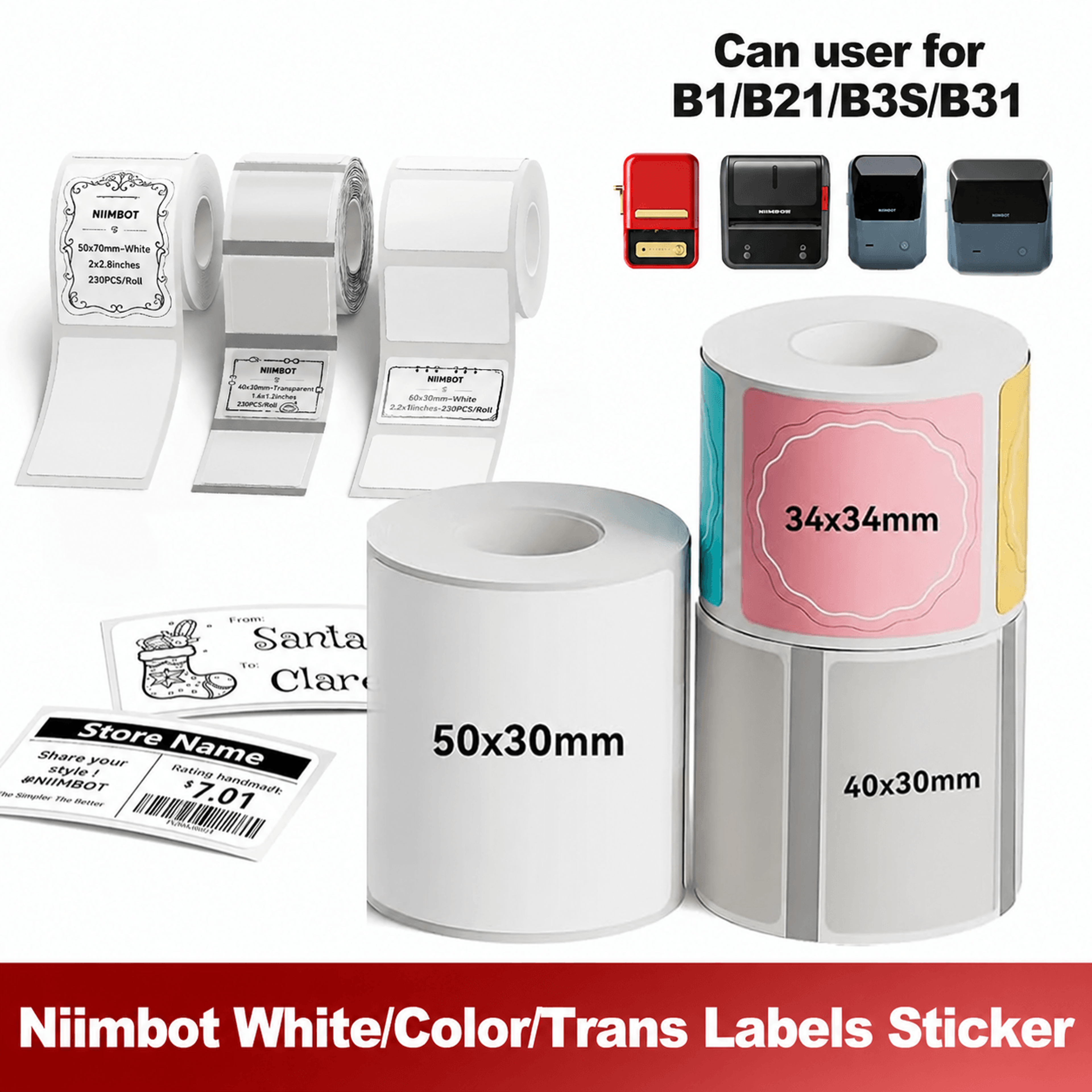 Thermal Label Roll  White Color  Transparent Adhesive Stickers For B1 B21 B3S  K3 Printers For Home 0