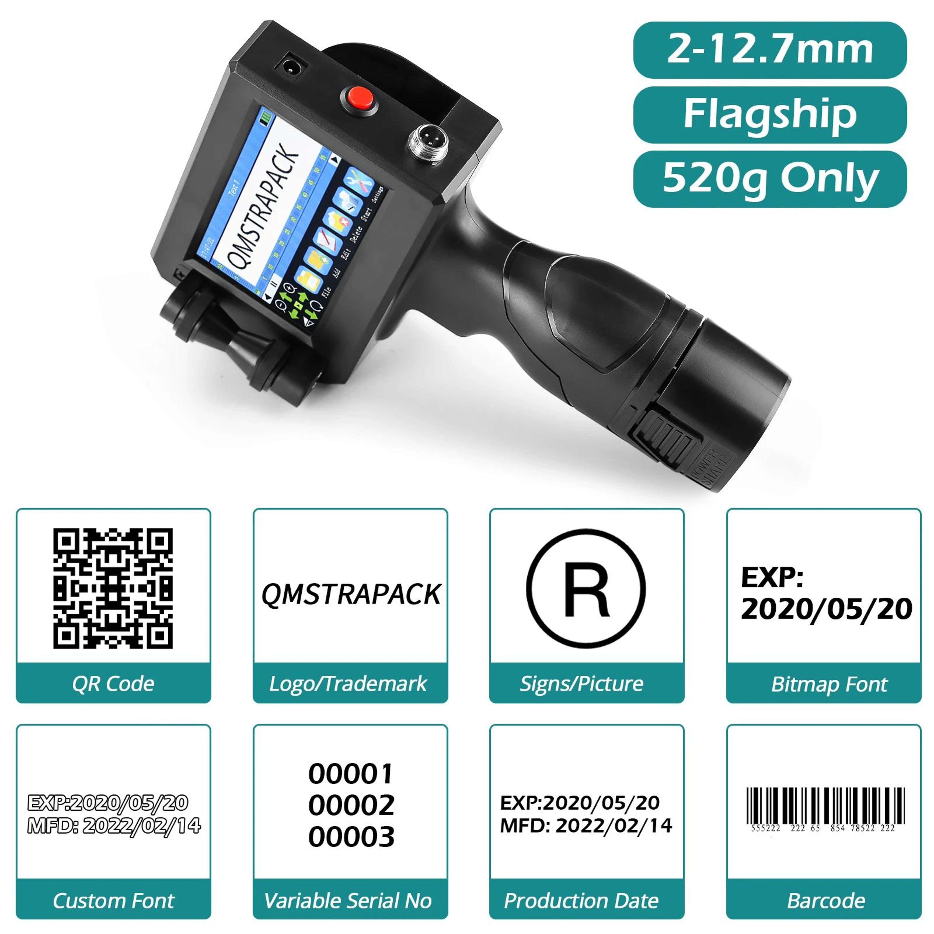 Handheld Inkjet Printer  NonEncrypted 05 In Coder With Touchscreen  FastDrying Ink For QR Barcode B