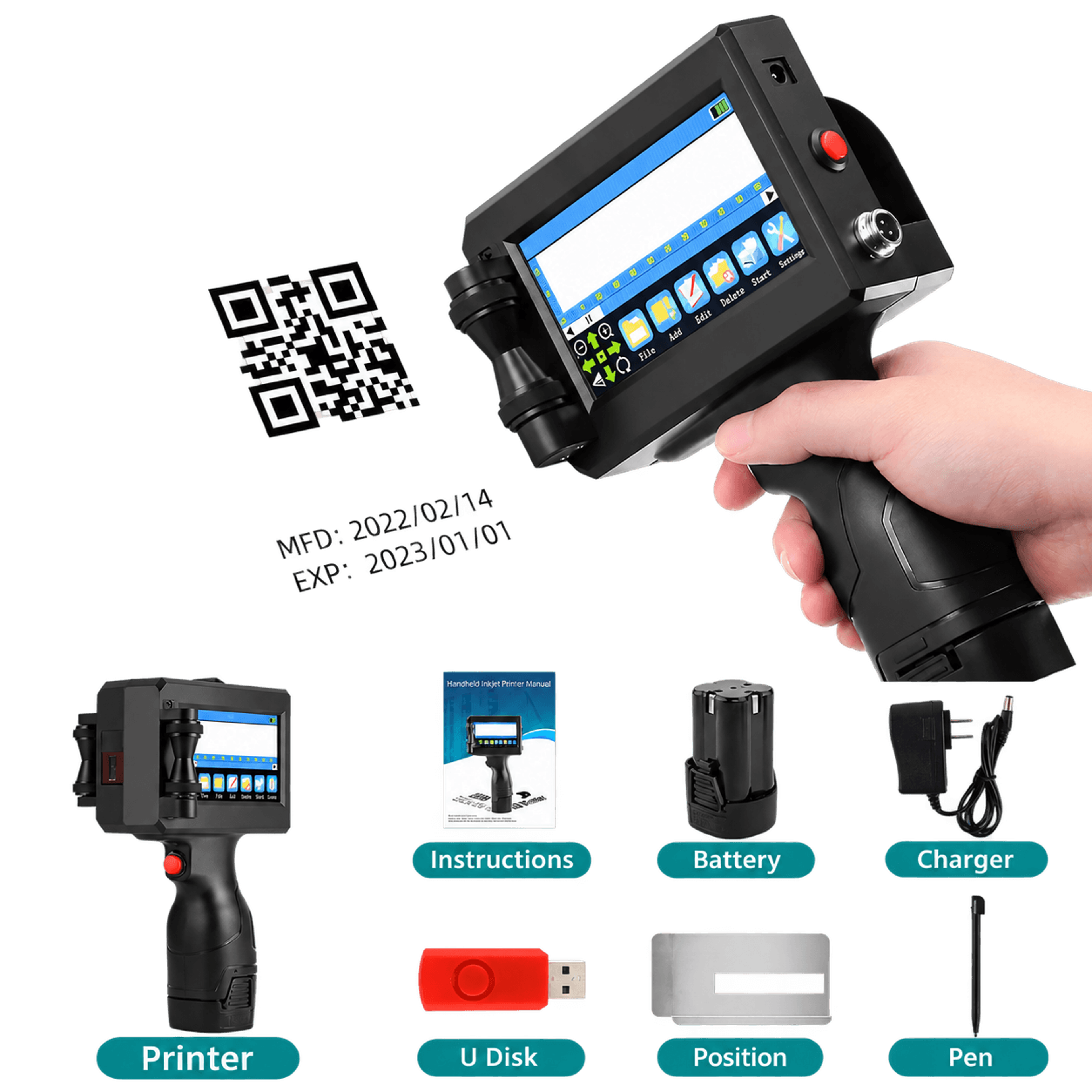 Handheld Inkjet Printer  NonEncrypted 05 In Coder With Touchscreen  FastDrying Ink For QR Barcode B 0