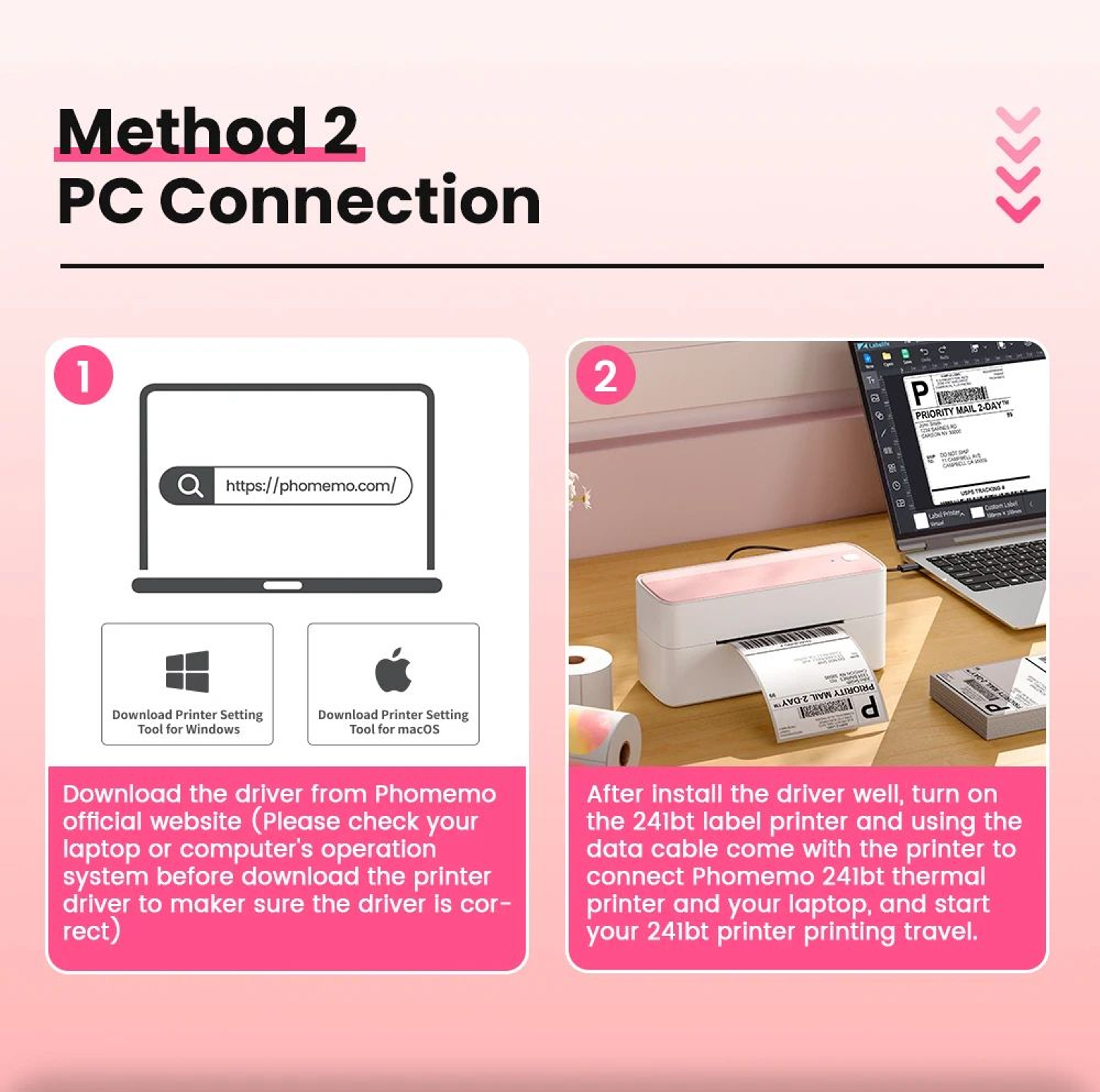 Phomemo 241BT Bluetooth Thermal Label Printer  Wireless 4x6 Shipping Label Maker For Small Business