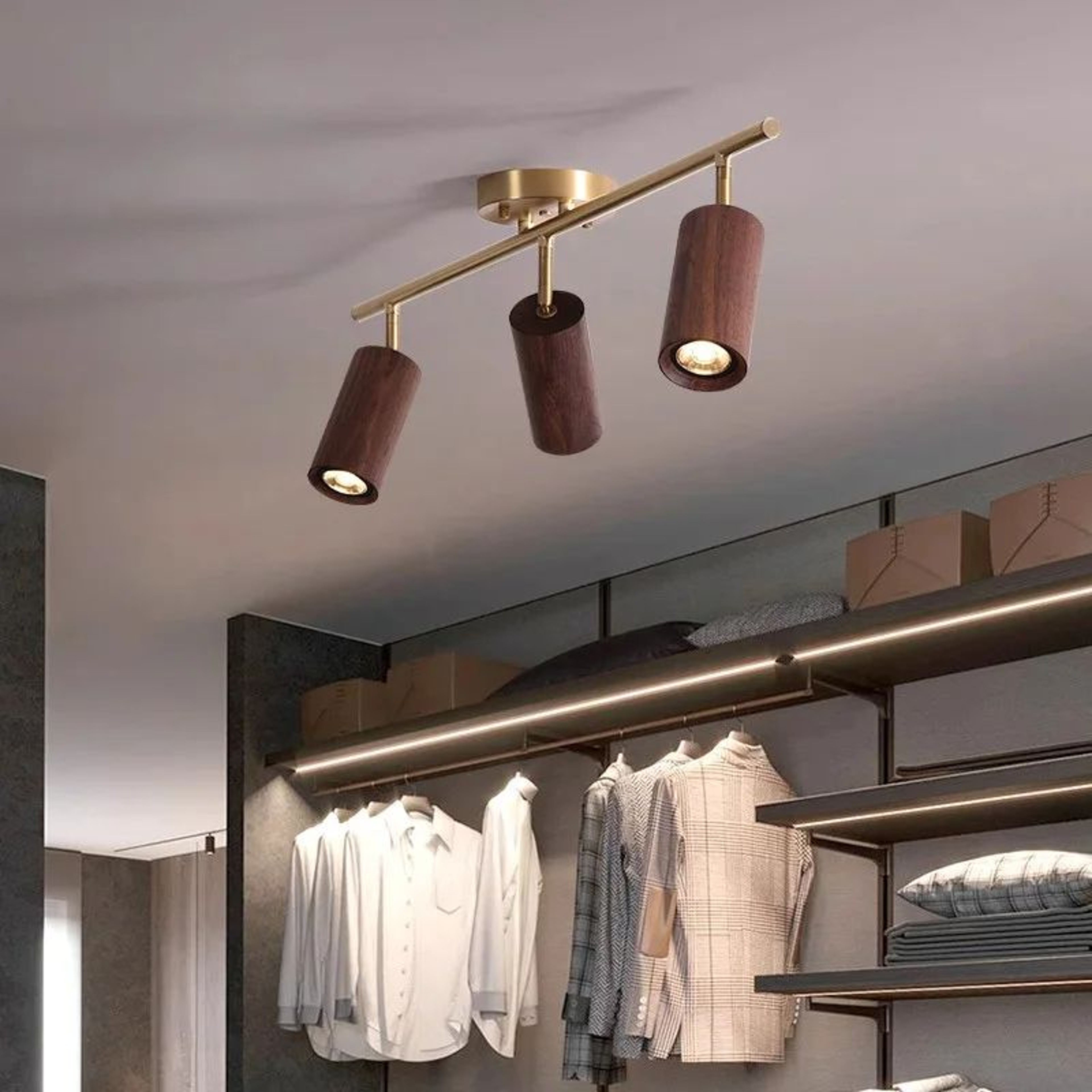 Walnut Wood  Brass Spotlight  LED Ceiling Light Fixture For Living Room Dining Room Kitchen Island  3
