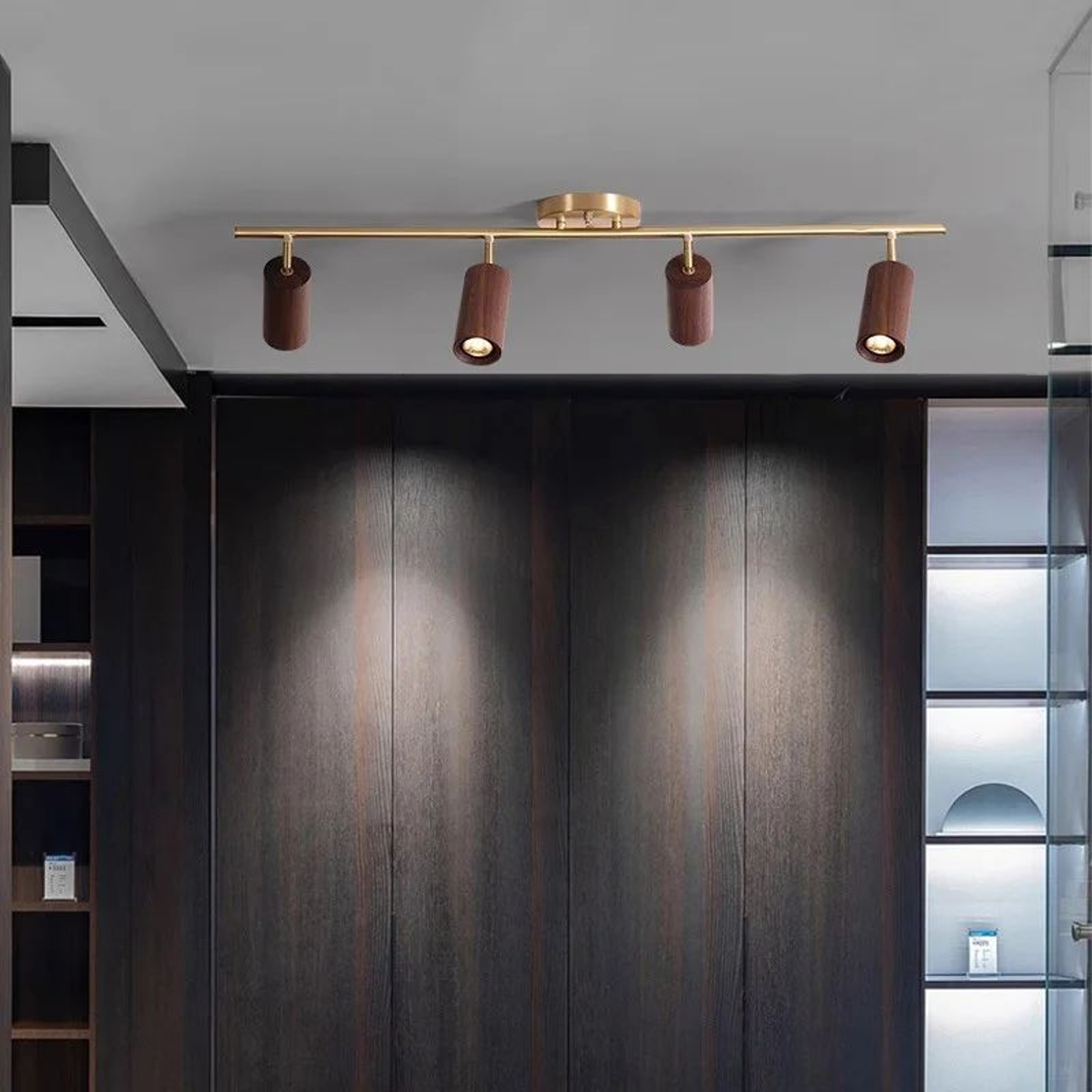 Walnut Wood  Brass Spotlight  LED Ceiling Light Fixture For Living Room Dining Room Kitchen Island  1