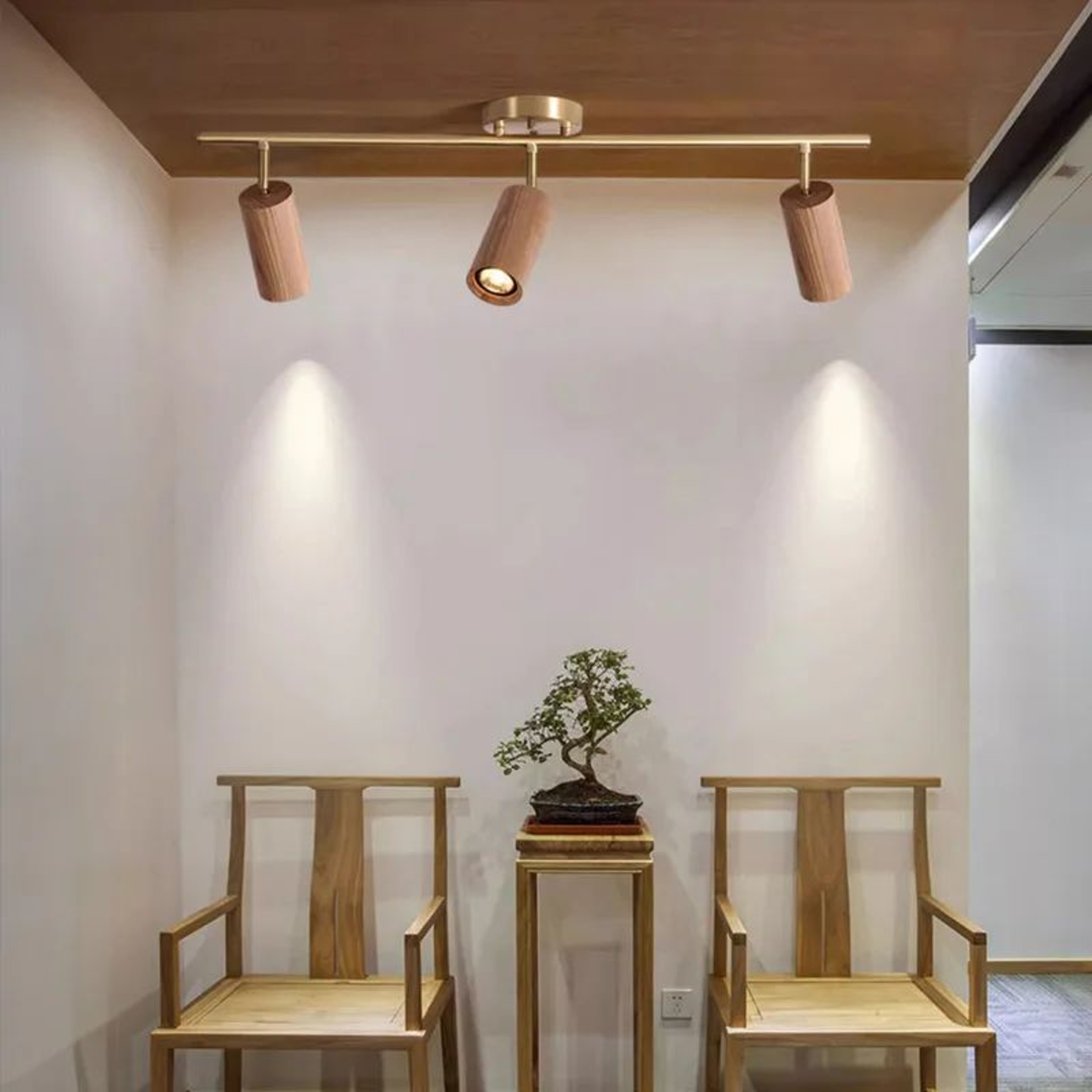 Walnut Wood  Brass Spotlight  LED Ceiling Light Fixture For Living Room Dining Room Kitchen Island  4