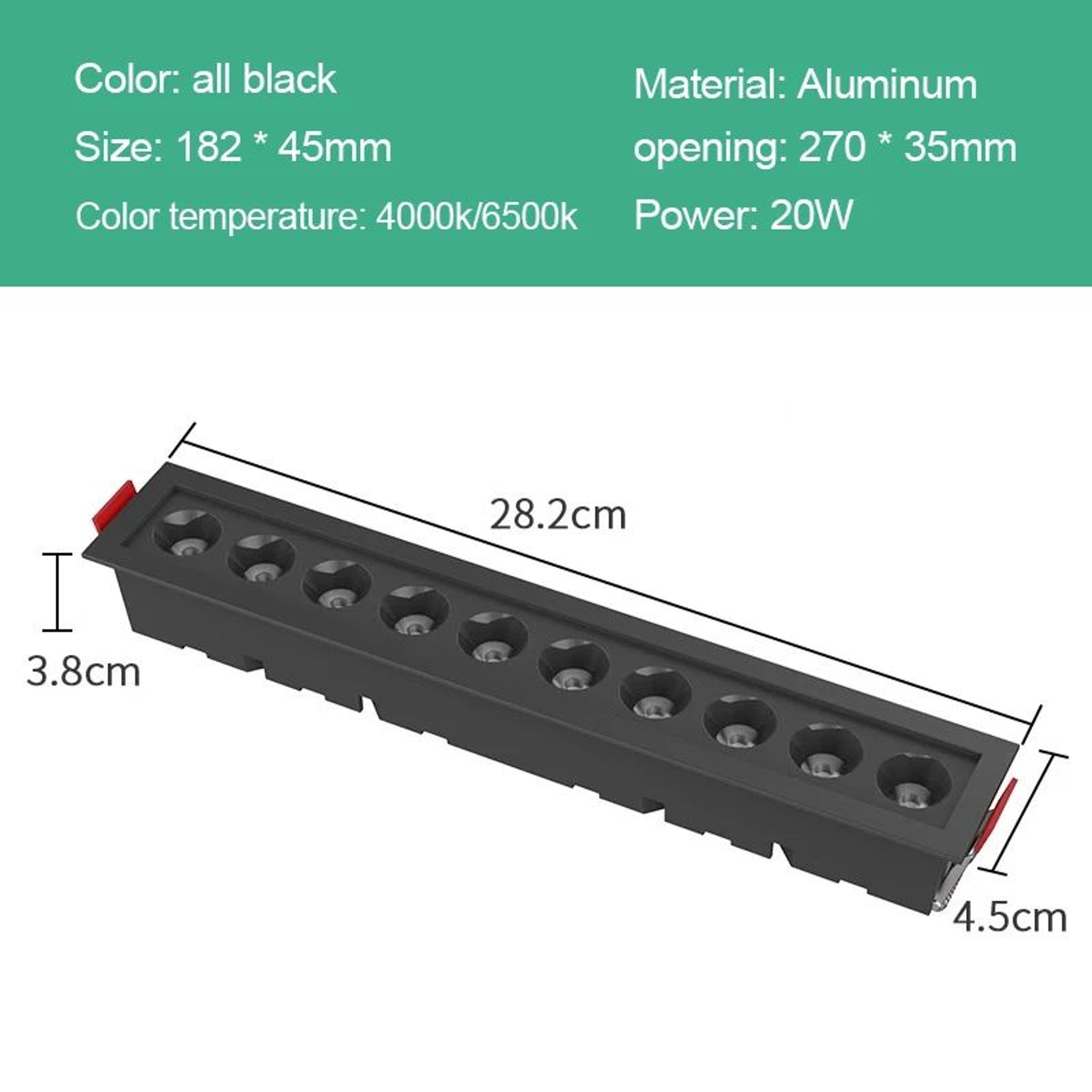 Recessed Linear LED Downlight  10W 20W 30W COB Grille Ceiling Spotlight With High CRI For Indoor Ac 7