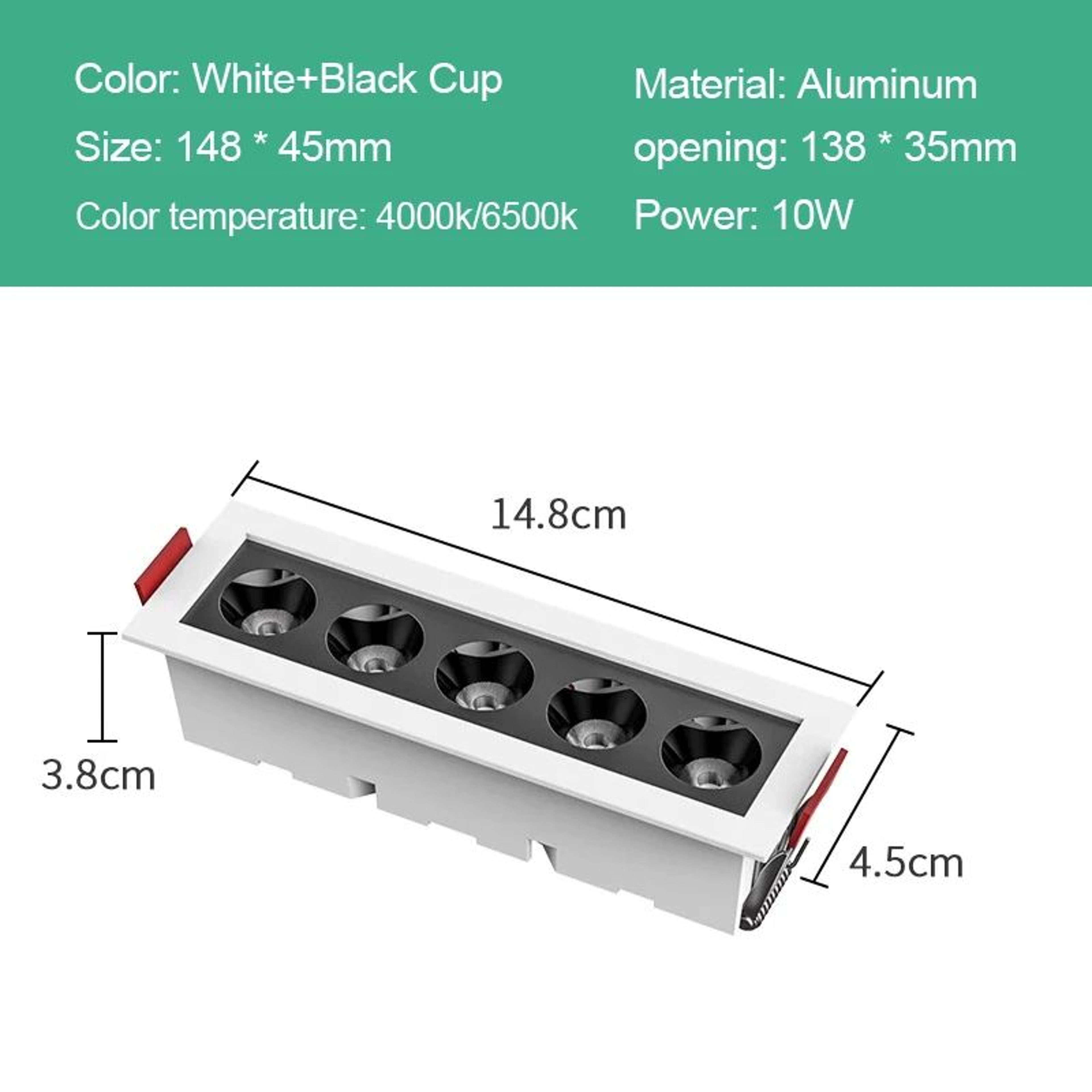 Recessed Linear LED Downlight  10W 20W 30W COB Grille Ceiling Spotlight With High CRI For Indoor Ac 9