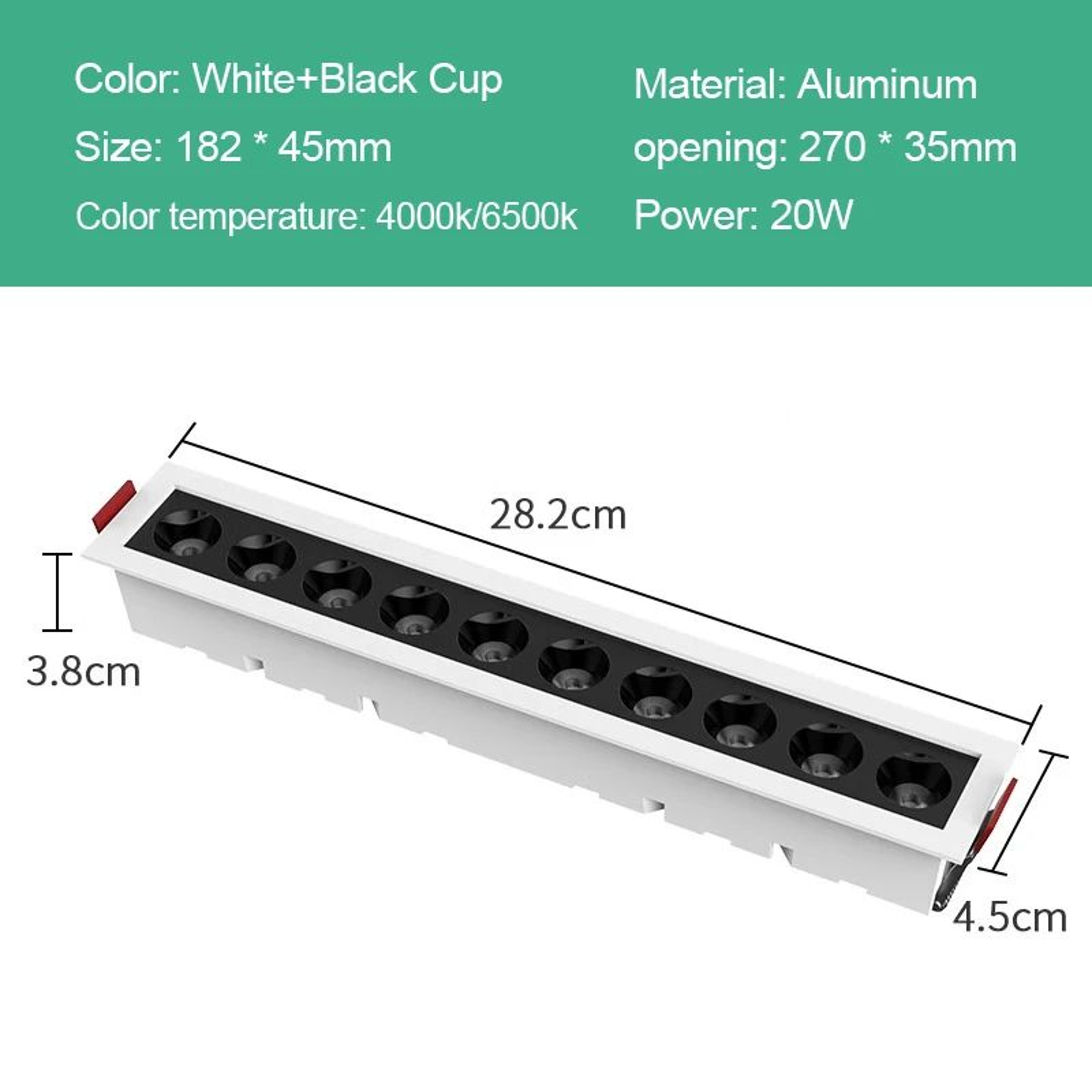 Recessed Linear LED Downlight  10W 20W 30W COB Grille Ceiling Spotlight With High CRI For Indoor Ac 10