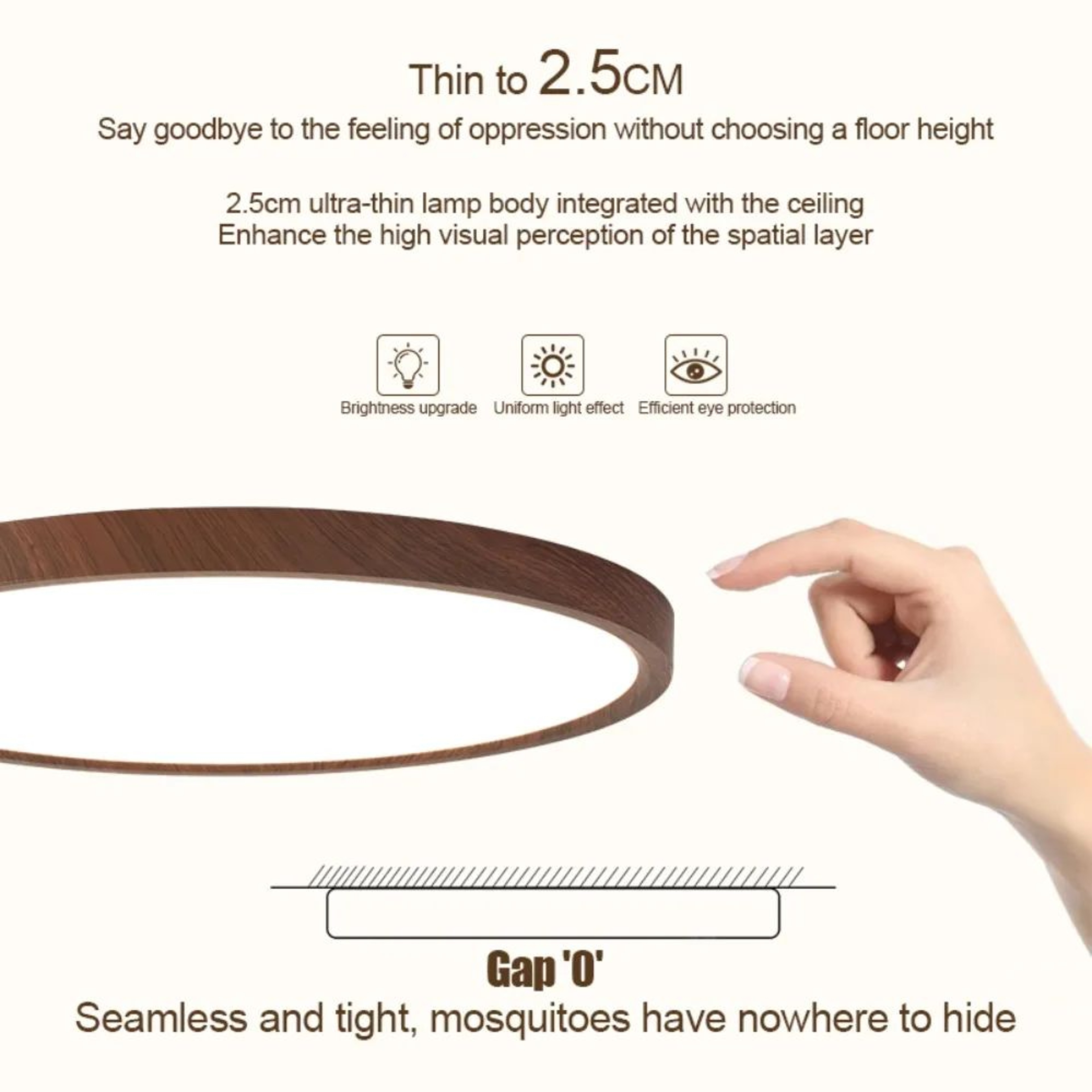 Walnut Wood Grain LED Ceiling Light  Ultra Thin Round Acrylic Lamp For Living Room Bedroom Modern I 2