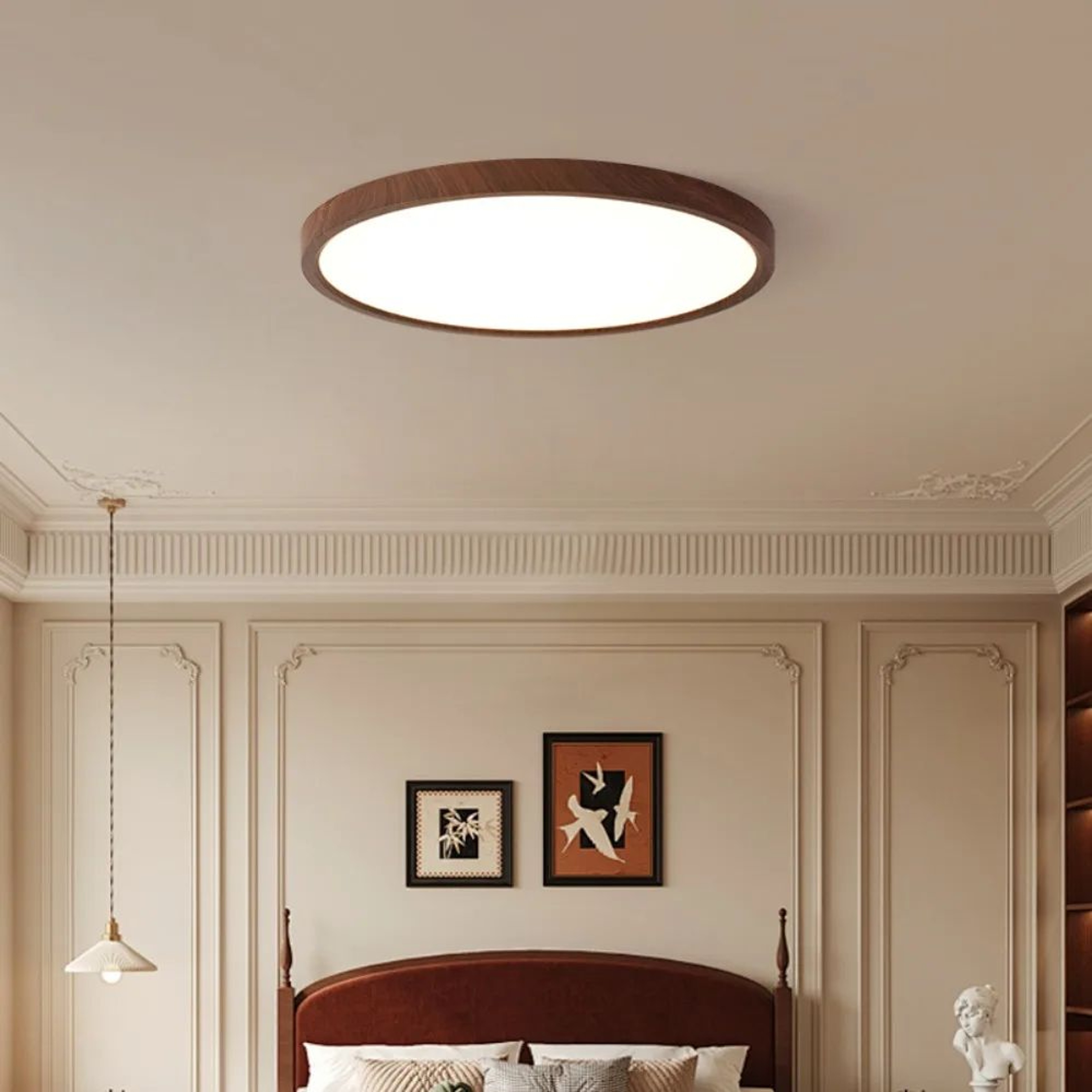 Walnut Wood Grain LED Ceiling Light  Ultra Thin Round Acrylic Lamp For Living Room Bedroom Modern I 1