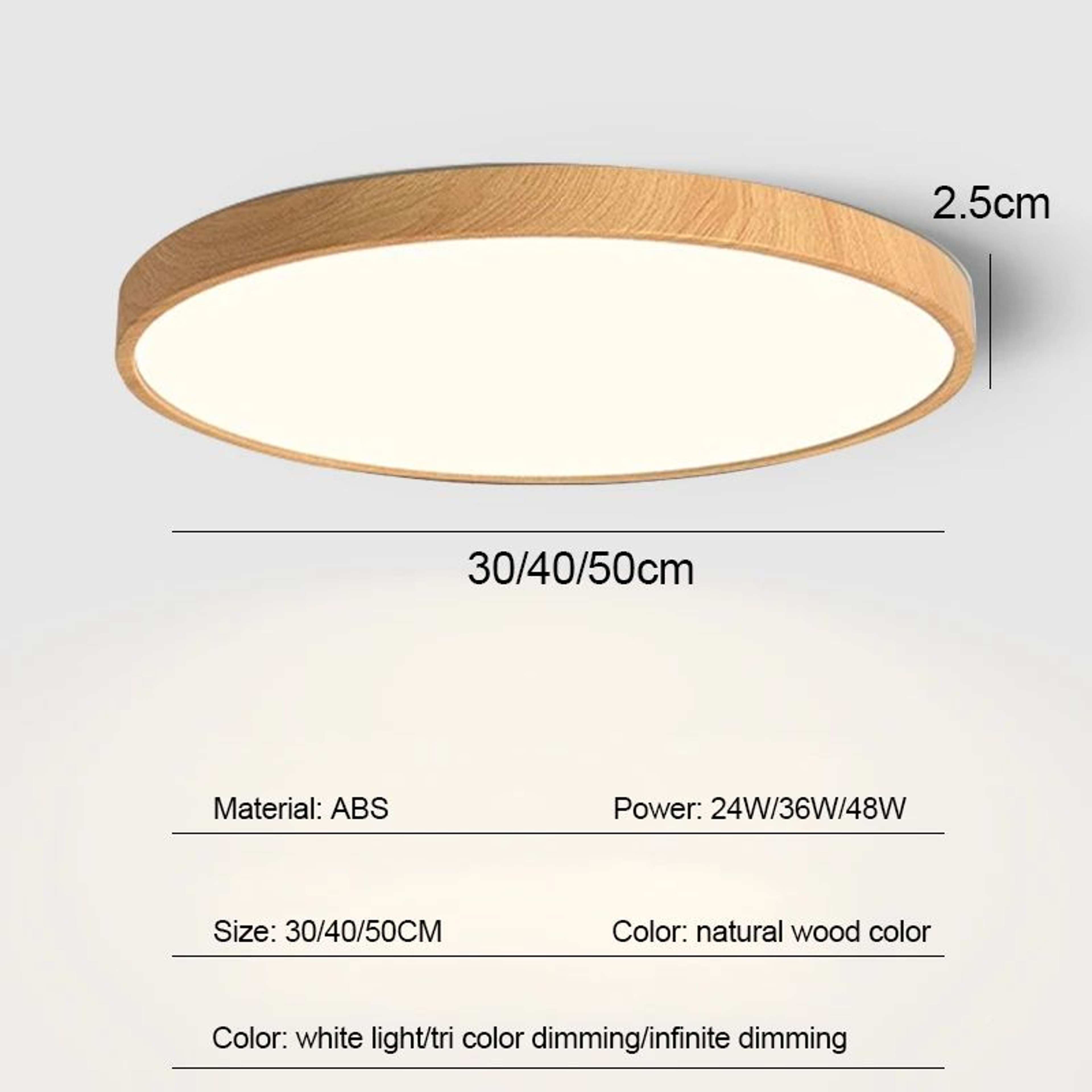 Walnut Wood Grain LED Ceiling Light  Ultra Thin Round Acrylic Lamp For Living Room Bedroom Modern I 6